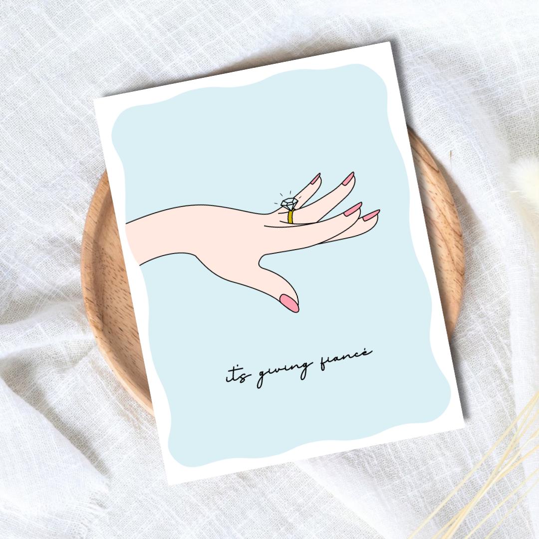 It's Giving Fiance Congrats Engagement Card For Newly Married or Engaged Couple, Wedding Card For Her, Engagement Card For Sister, Cousin