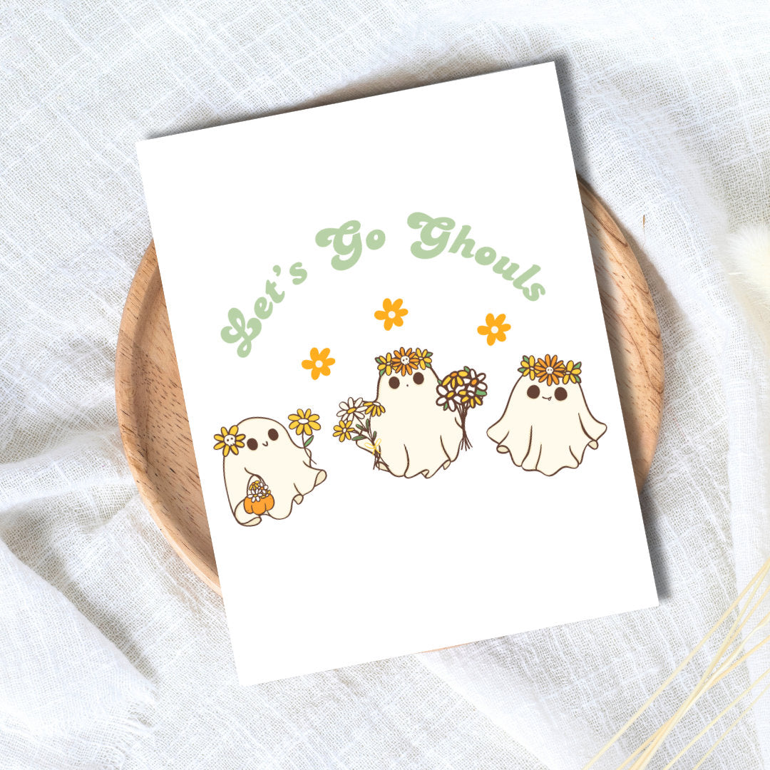 Let's Go Ghouls Spooky Halloween For Best Friends Besties Funny Cheesy Halloween Greeting Card | Halloween Decor Fall Decor bookshelf decor