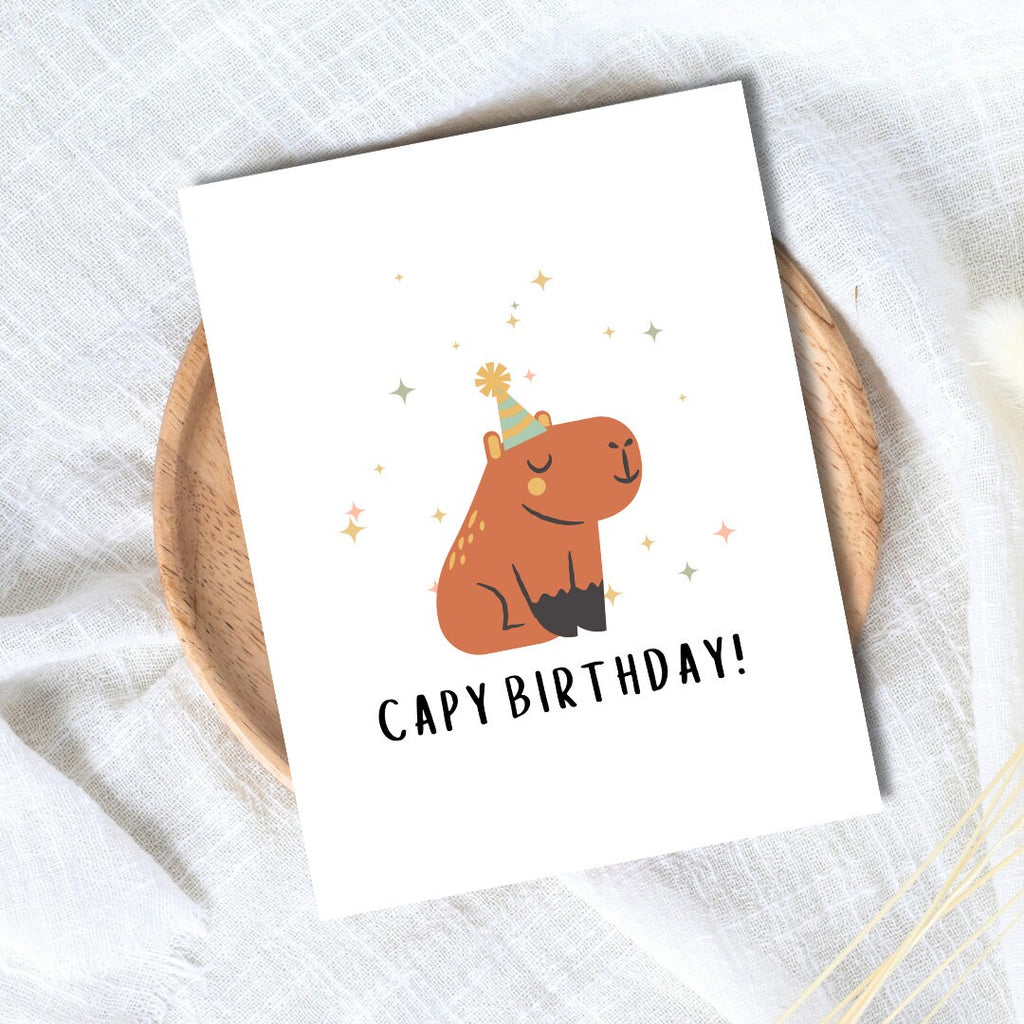Capy Birthday Party Capybara Greetings Card | Animal Funny Punny Birthday Card | Husband Wife Boyfriend Girlfriend Partner