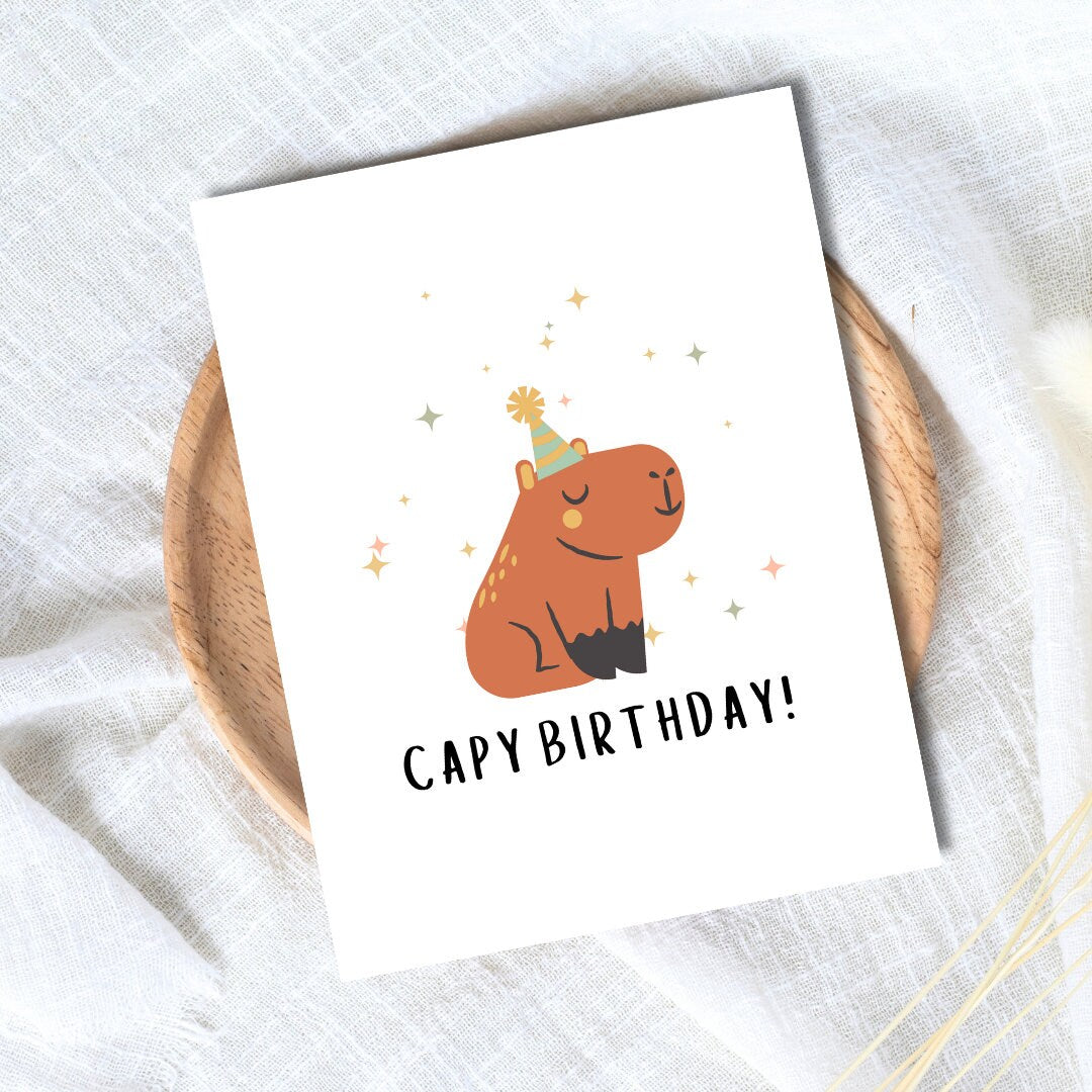 Capy Birthday Party Capybara Greetings Card | Animal Funny Punny Birthday Card | Husband Wife Boyfriend Girlfriend Partner
