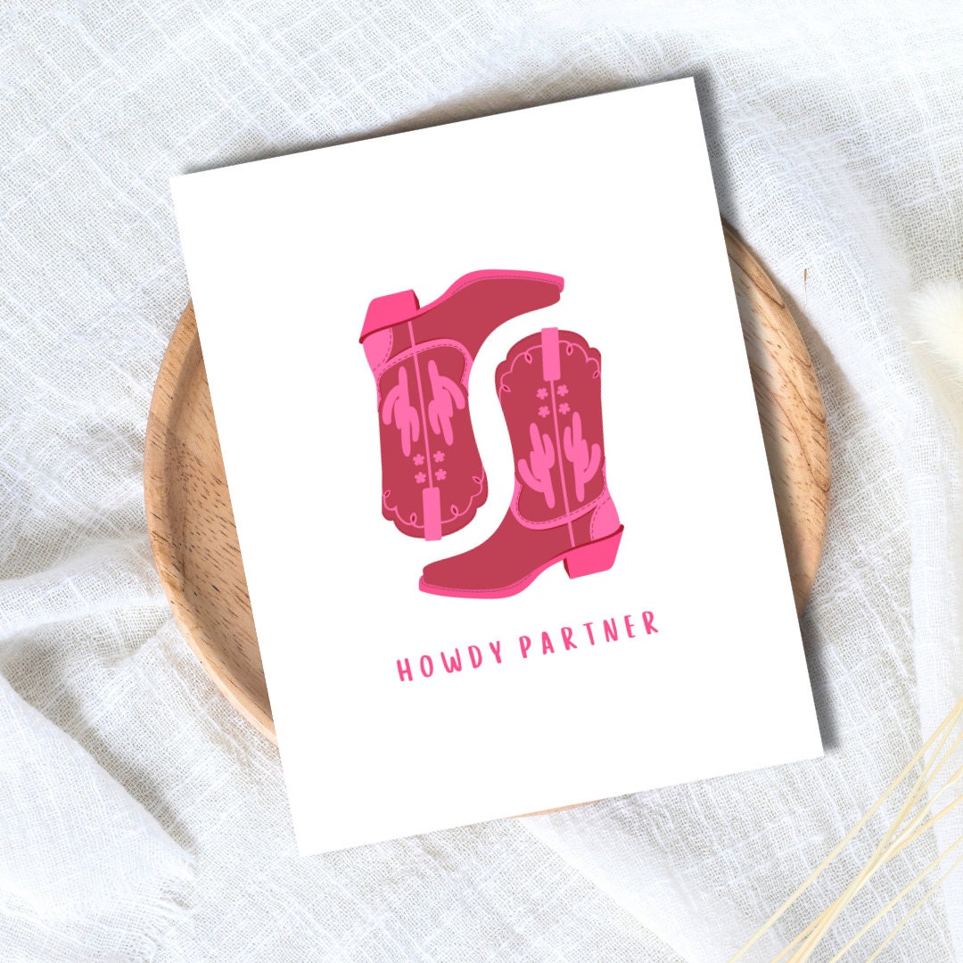 Howdy Partner Pink Disco Cowboy Western Cowgirl Boots Greeting Card Card Birthday Card Daughter Wife Girlfriend Birthday Card Rootin Tootin
