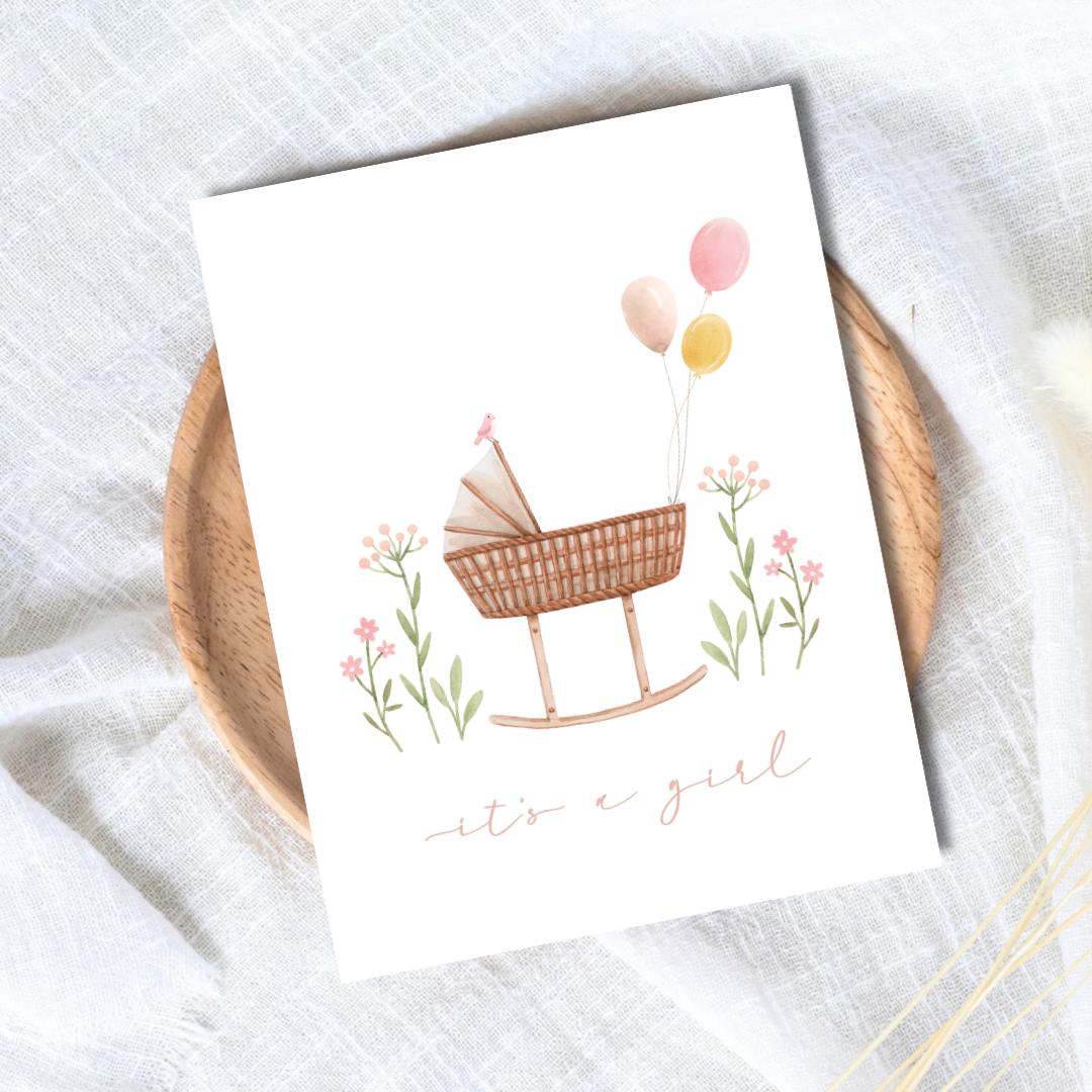 its a girl card, A New Baby Greeting Card, Pregnant, Congratulations, Baby Shower Card Daughter Niece Granddaughter Goddaughter Child Kids
