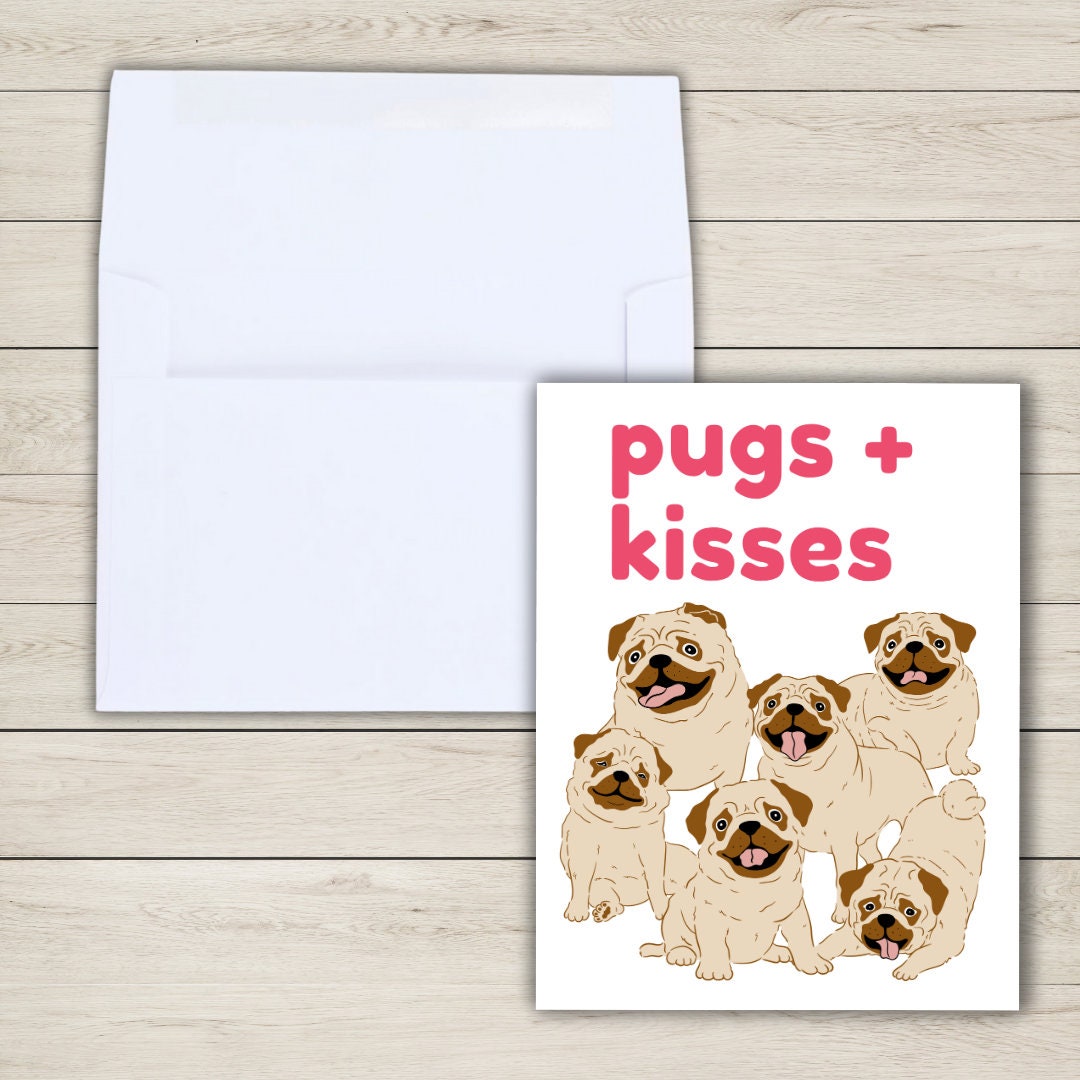 Pugs And Kisses Card | Card For Pet Owner | Pug Card | Anniversary Card for Wife Husband | Valentines Card For Her Him