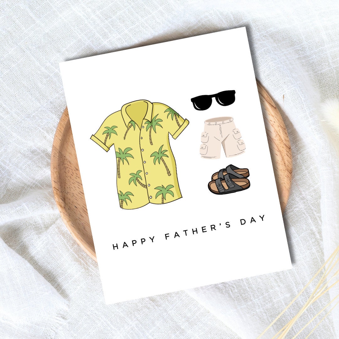 Dad's Favorite Outfit Hawaiian Shirt Cargo Shorts Sandals Father's Day Card For Dad Grandad Husband Birthday Funny Cute Daddy Grandad TV