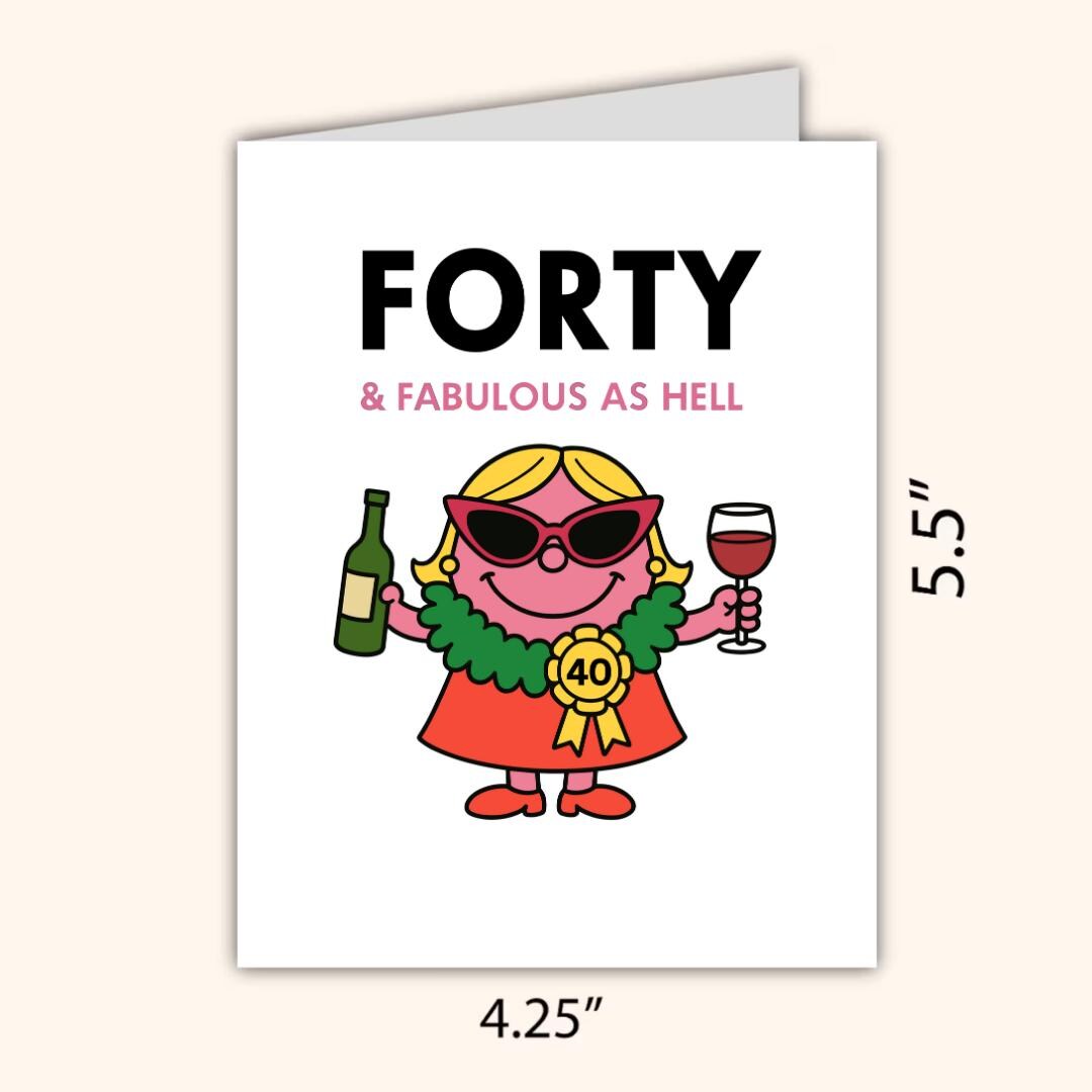 Miss Forty & Fabulous Funny 40th Birthday Card, milestone birthday card, 40th birthday gift for Women, Funny Card For Friend, prosecco card