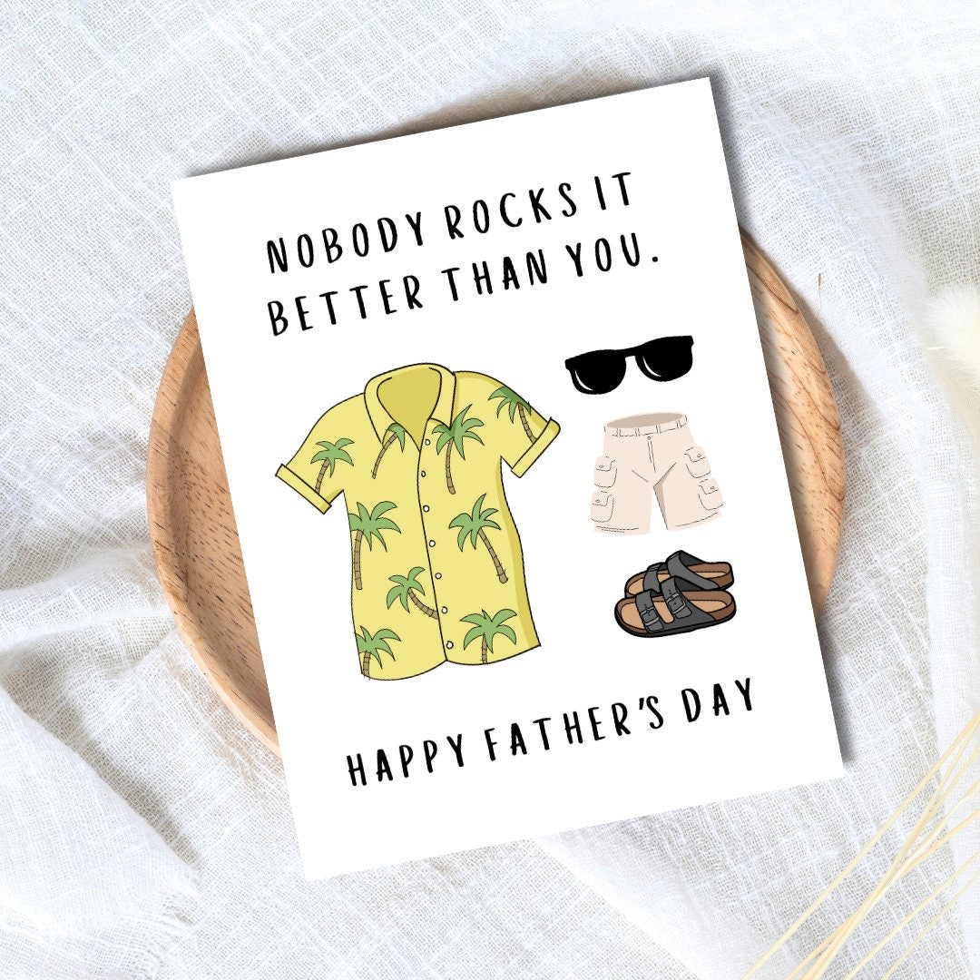Nobody Rocks It Better Father's Day Card Hawaiian Shirt Cargo Shorts Sandals For Dad Grandad Husband Birthday Cute Daddy Grandpa Grandfather