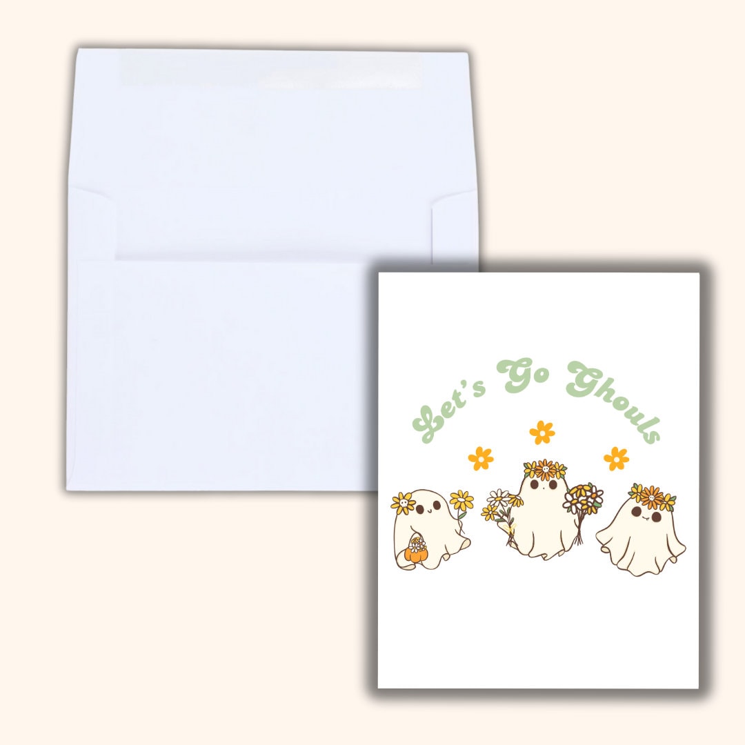 Let's Go Ghouls Spooky Halloween For Best Friends Besties Funny Cheesy Halloween Greeting Card | Halloween Decor Fall Decor bookshelf decor
