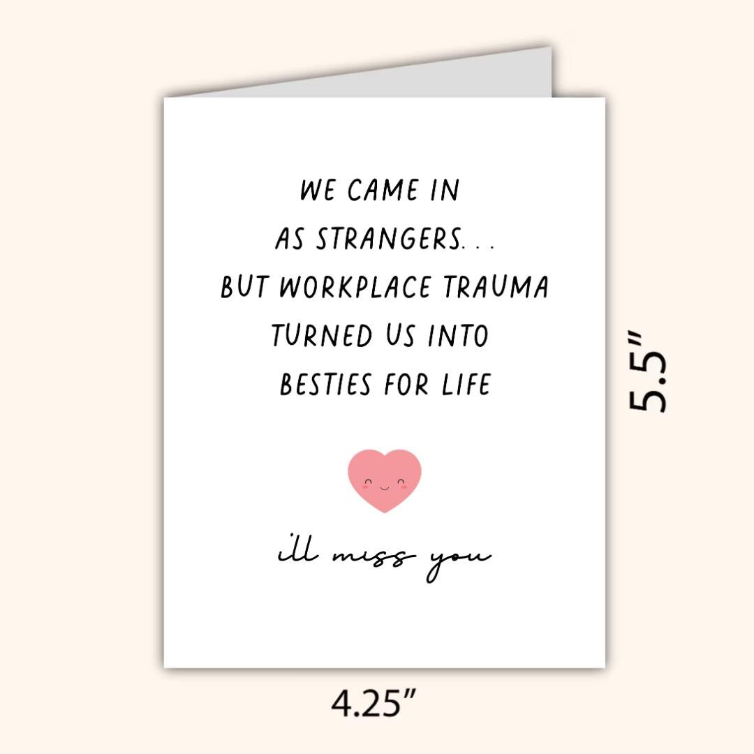 Workplace Trauma Bonded New job card Funny Congrats leaving work card for colleague Good luck card Coworker Friend Leaving New Beginnings