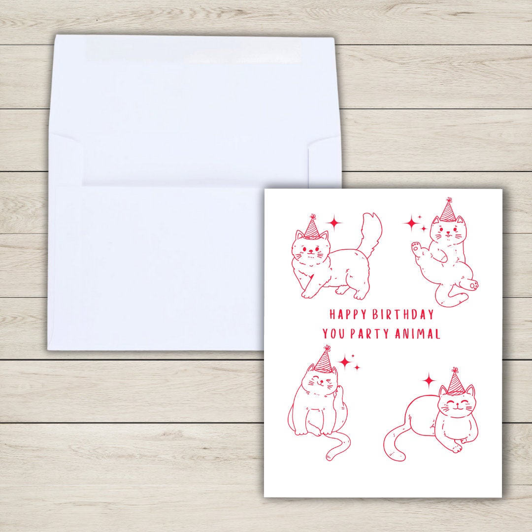 Cat Birthday Happy Birthday Party Animal Birthday Card | Son Daughter Husband Wife Girlfriend Boyfriend Birthday Card Funny Cute Animal Card