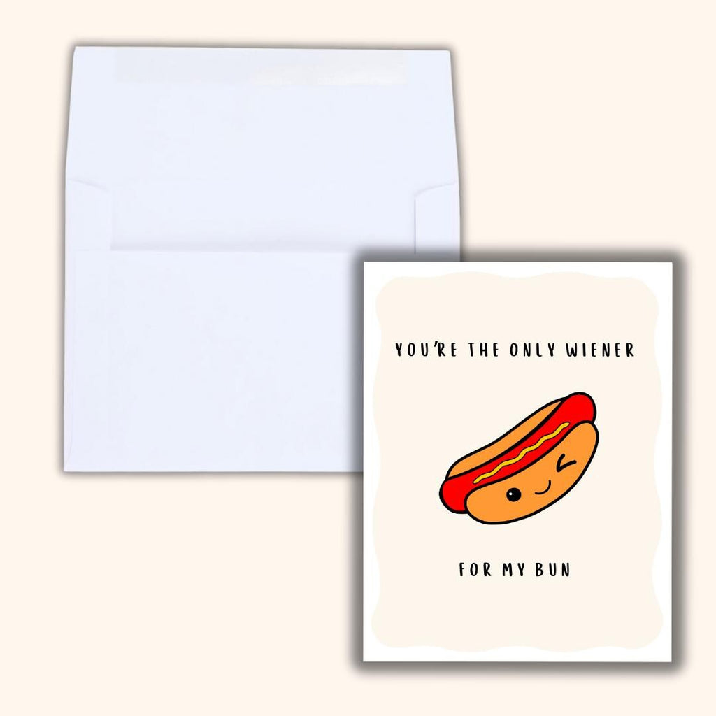 You're The Only Wiener For My Bun Valentine’s Day Card | Naughty Birthday Anniversary Card for Her Him Wife Husband Boyfriend Fiance