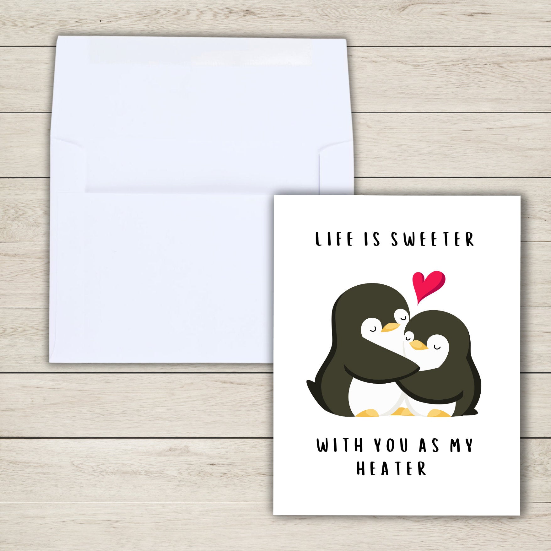 Life Is Sweeter With You As My Heater Birthday Card | Husband Wife Boyfriend Girlfriend Partner | Penguin Birthday Card | Cute Funny Sweet
