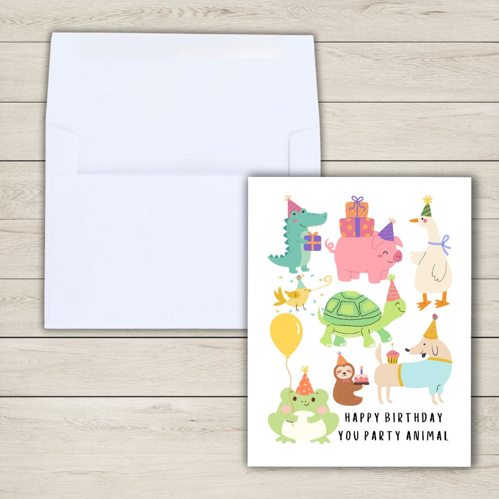 Happy Birthday Party Animal Birthday Card | Son Daughter Husband Wife Girlfriend Boyfriend Birthday Card | Funny Cute Animal Card For Cat