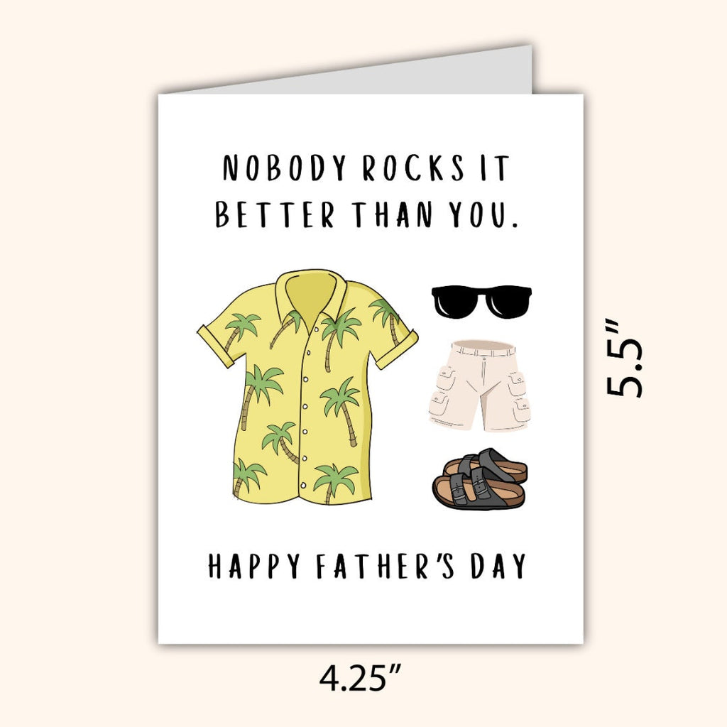 Nobody Rocks It Better Father's Day Card Hawaiian Shirt Cargo Shorts Sandals For Dad Grandad Husband Birthday Cute Daddy Grandpa Grandfather