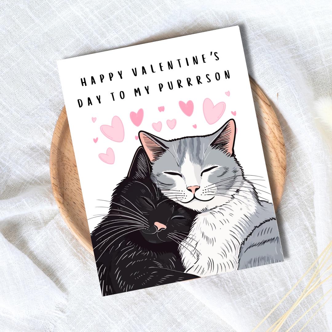 Happy Valentine's Day To Purrrson Card | In Love Card | Cats Valentine's Card for Her Him Wife Husband Boyfriend Fiance | Valentines Gift