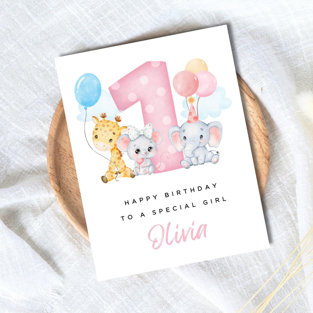 Personalised 1st 2nd 3rd Birthday Card for Girl Daughter Niece Granddaughter Goddaughter Child Kids Personalised with Name First Birthday