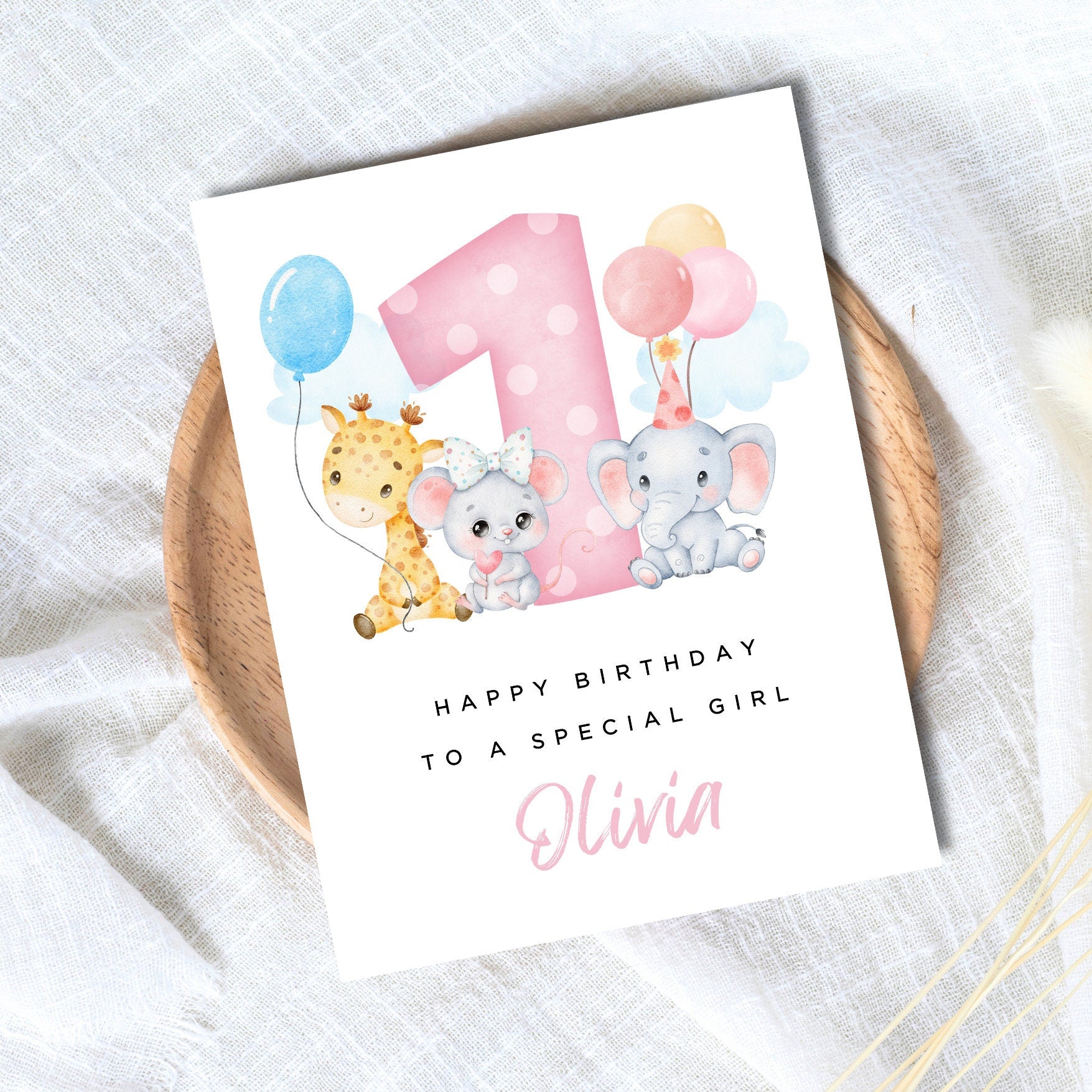 Personalised 1st 2nd 3rd Birthday Card for Girl Daughter Niece Granddaughter Goddaughter Child Kids Personalised with Name First Birthday