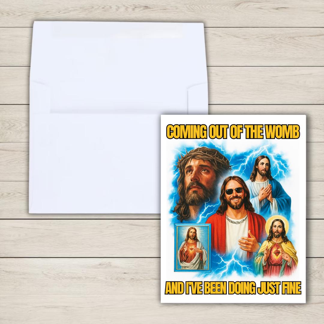 Coming Out Of The Womb Jesus Mothers Day Card, new mother card Mothers Day, Mum Mothers Day Cards For Her, Rude Funny Mothers Day Card