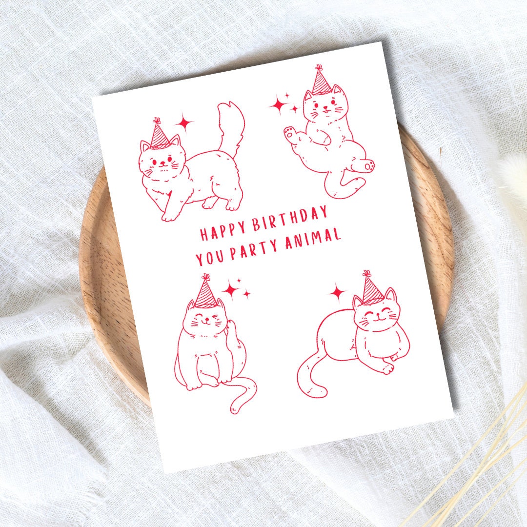 Cat Birthday Happy Birthday Party Animal Birthday Card | Son Daughter Husband Wife Girlfriend Boyfriend Birthday Card Funny Cute Animal Card