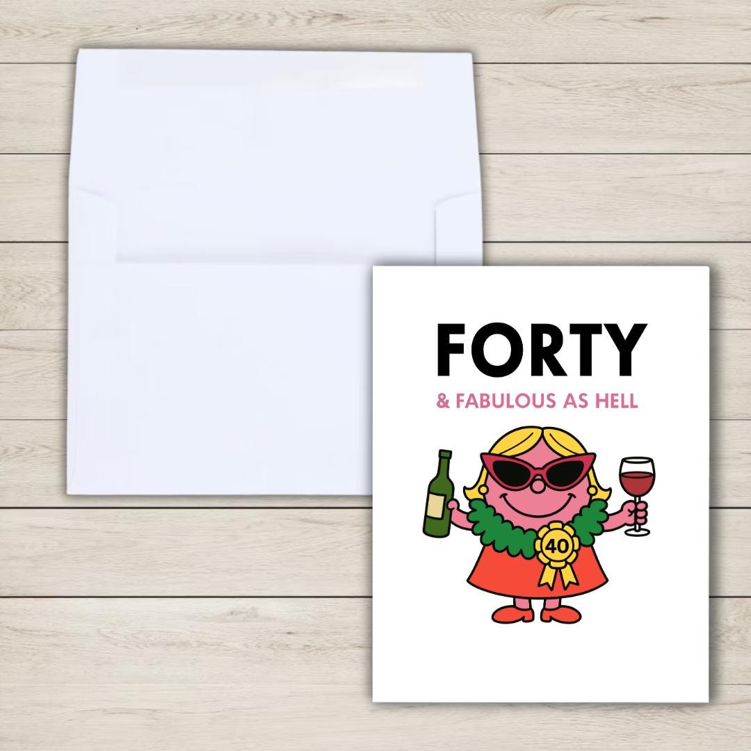 Miss Forty & Fabulous Funny 40th Birthday Card, milestone birthday card, 40th birthday gift for Women, Funny Card For Friend, prosecco card