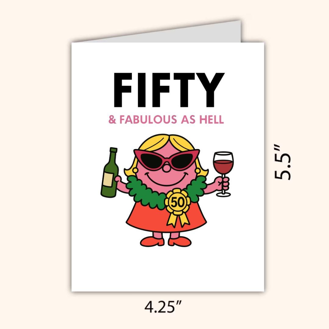 Miss Fifty & Fabulous Funny 50th Birthday Card, milestone birthday card, 50th birthday gift, gift for Women, half a hundred, prosecco card
