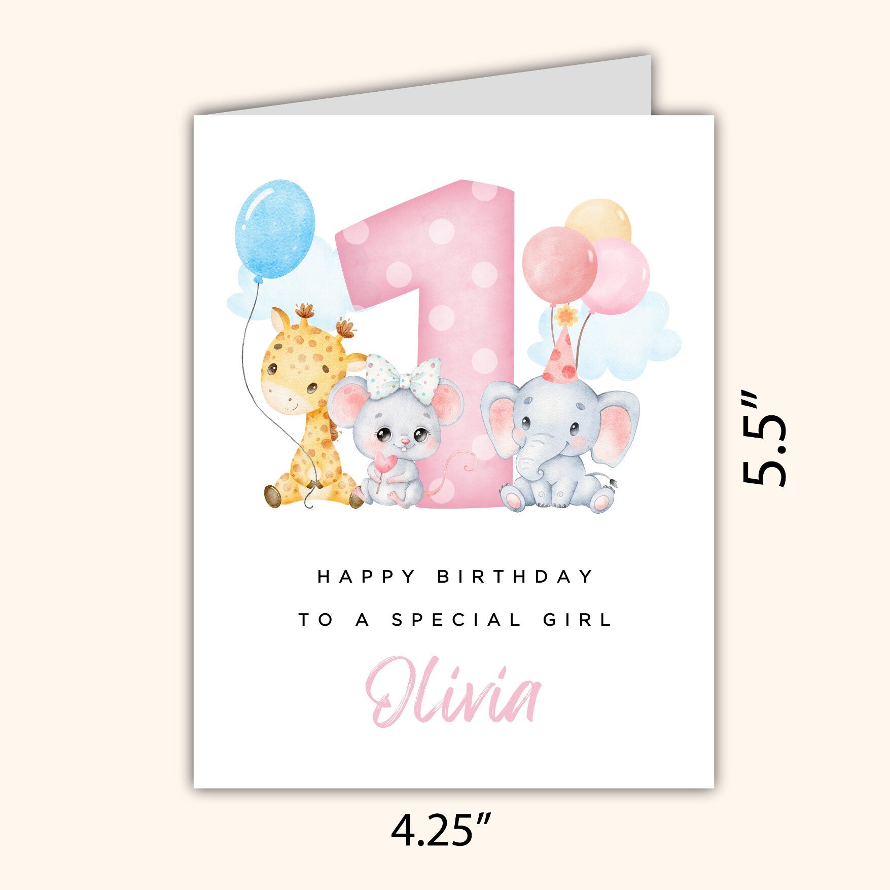 Personalised 1st 2nd 3rd Birthday Card for Girl Daughter Niece Granddaughter Goddaughter Child Kids Personalised with Name First Birthday