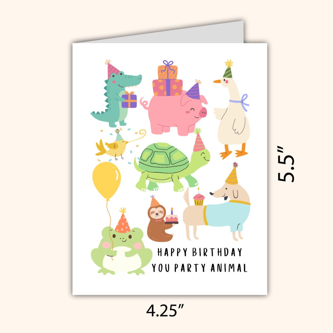 Happy Birthday Party Animal Birthday Card | Son Daughter Husband Wife Girlfriend Boyfriend Birthday Card | Funny Cute Animal Card For Cat