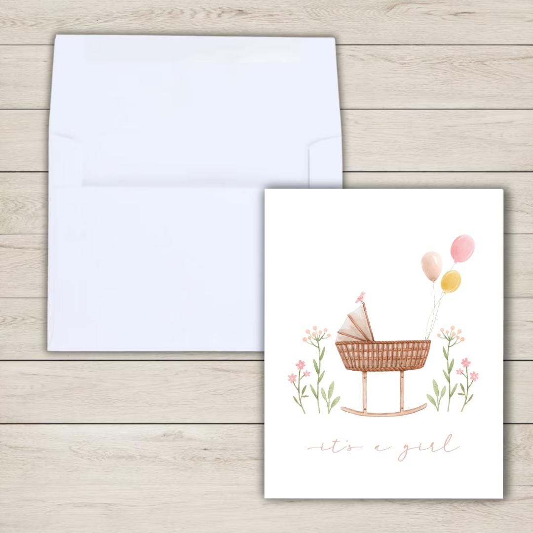 its a girl card, A New Baby Greeting Card, Pregnant, Congratulations, Baby Shower Card Daughter Niece Granddaughter Goddaughter Child Kids