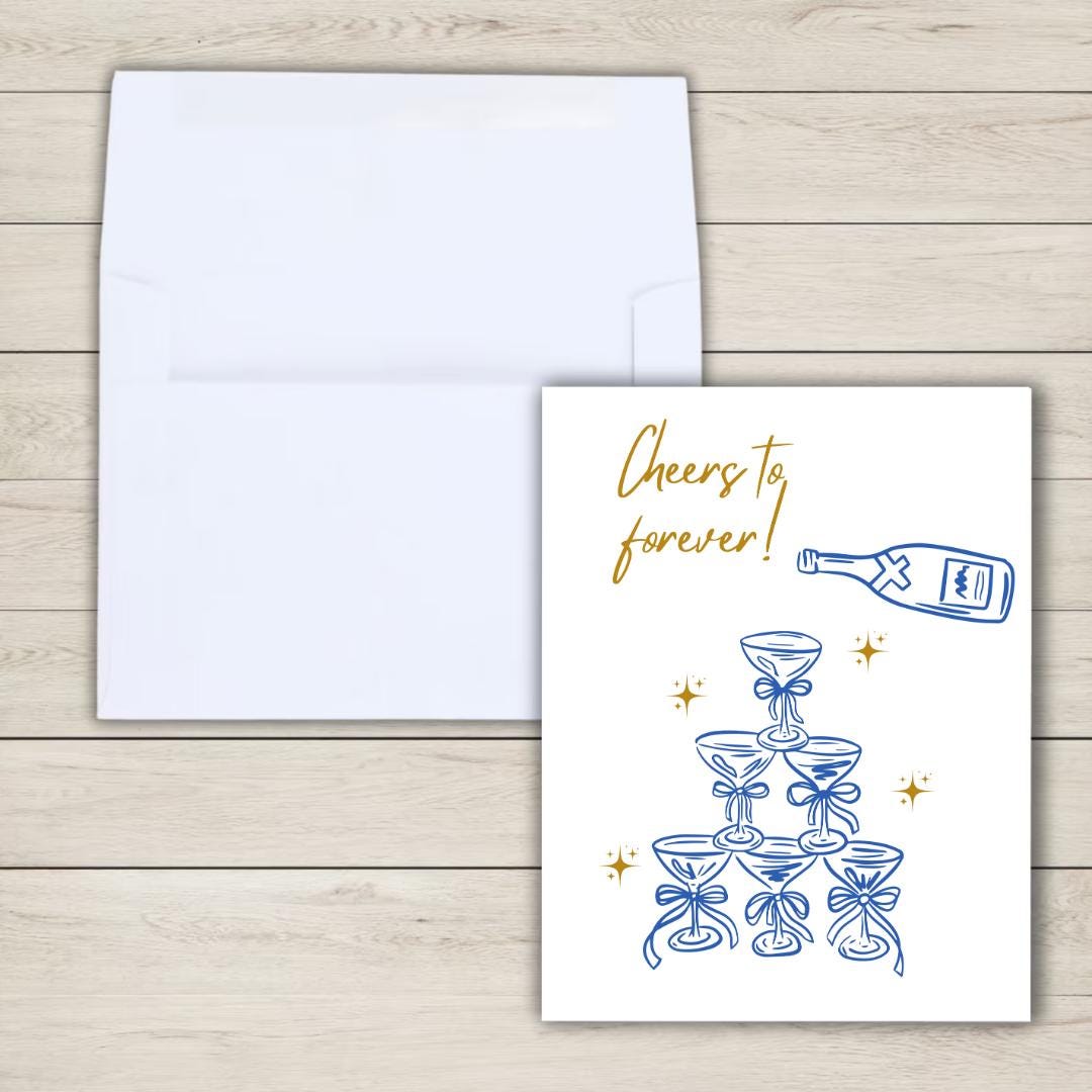 Cheers To Forever Congrats Engagement Card For Newly Married or Engaged Couple, Wedding Card For Her, Engagement Card For Sister, Cousin