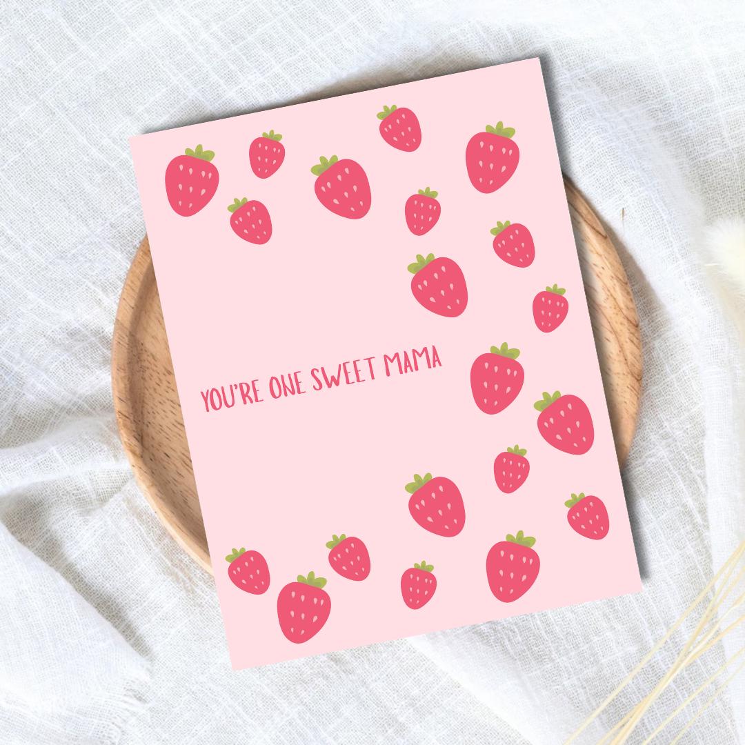 One Sweet Mama Strawberry Mothers Day Card, Flowers Mothers Day Card From Daughter, Sweet Sentimental Gift For Mom, Birthday Card For Mum