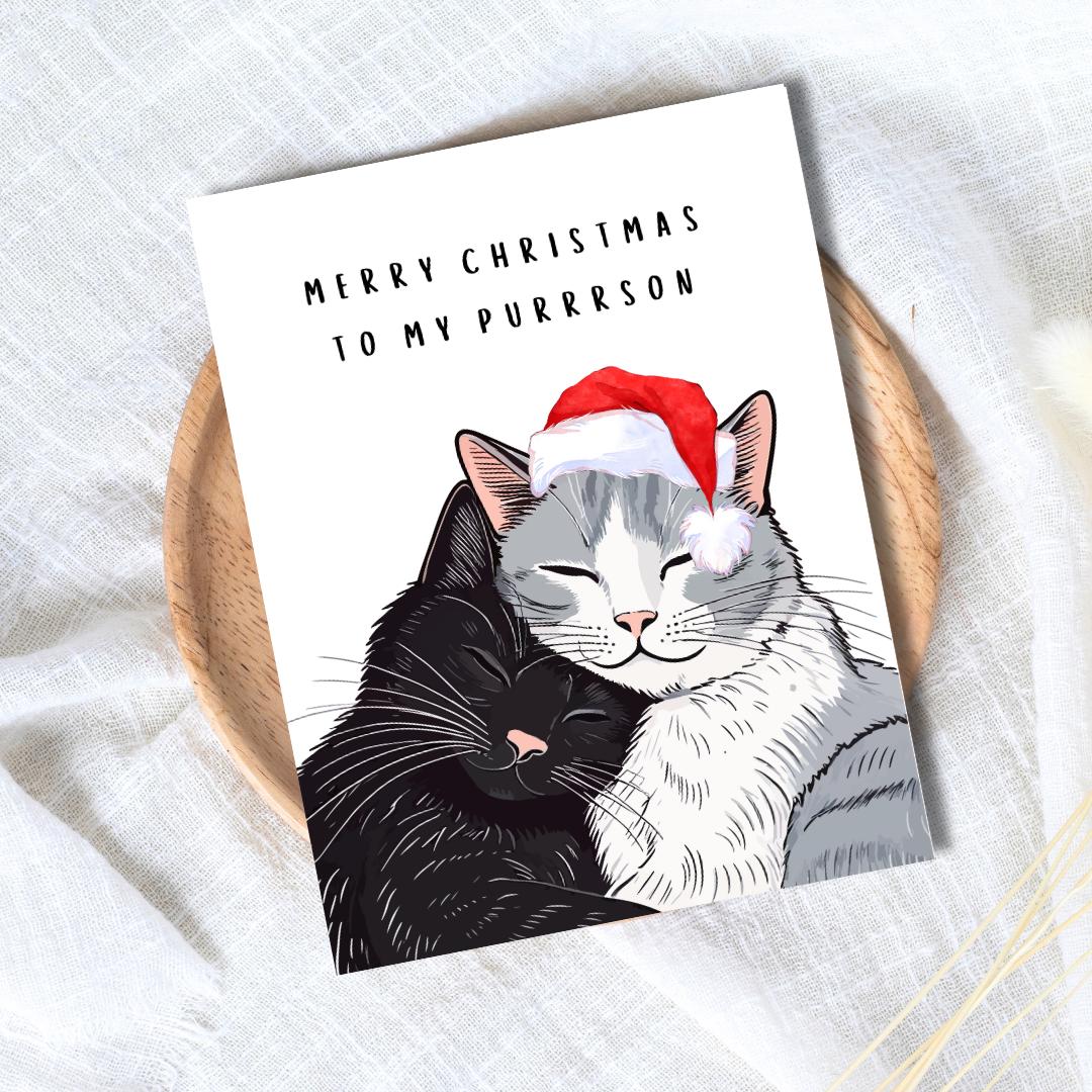 Merry Christmas To My Purrrson Card | Cat Lover Christmas Card For Husband Wife Boyfriend Girlfriend Mom Dad | Christmas Gifted For Him/Her