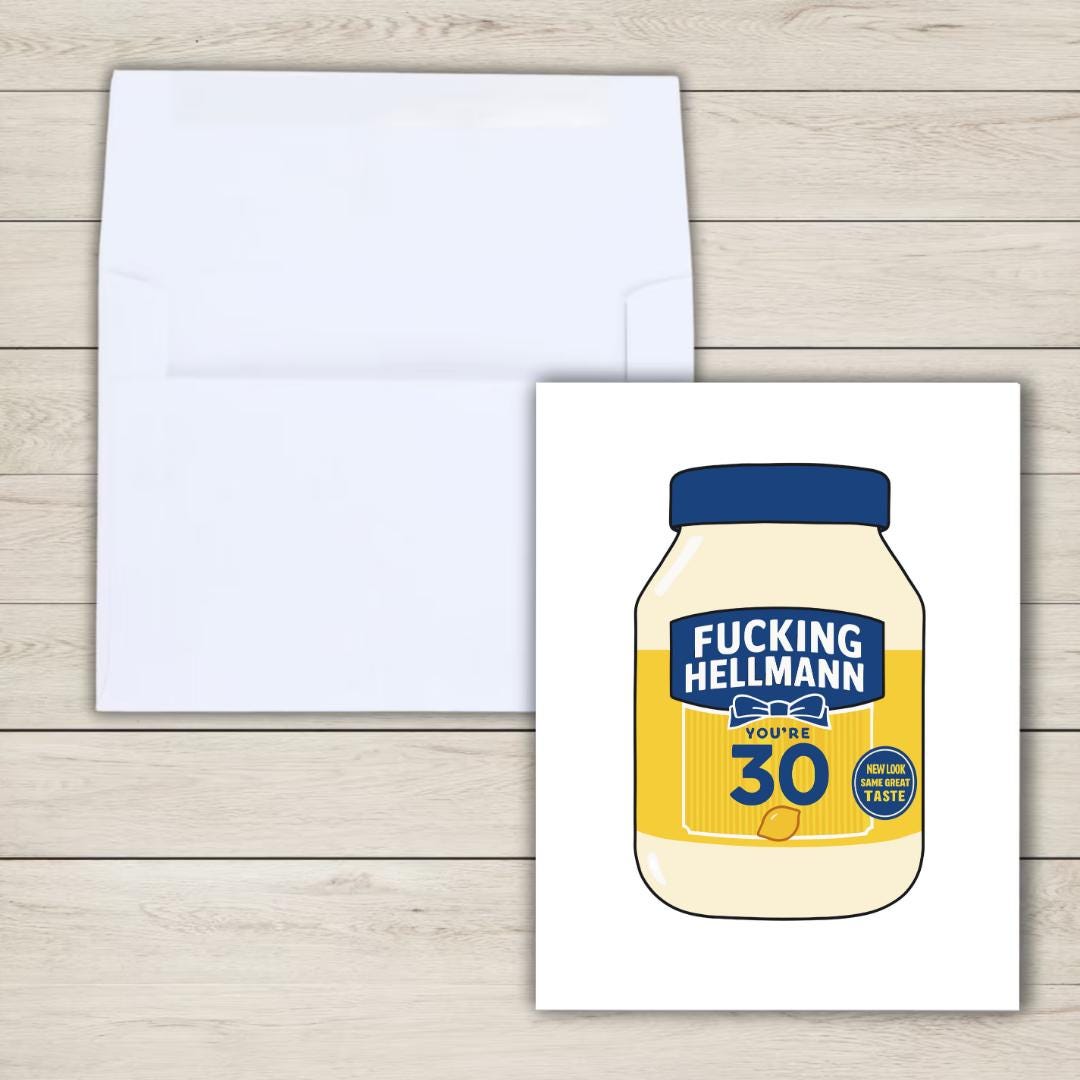 Funny 30th Birthday Card | Hellmann Birthday Card | Thirty | Mayonnaise | Funny Thirtieth Birthday Card | Funny Food Pun | Card For Brother