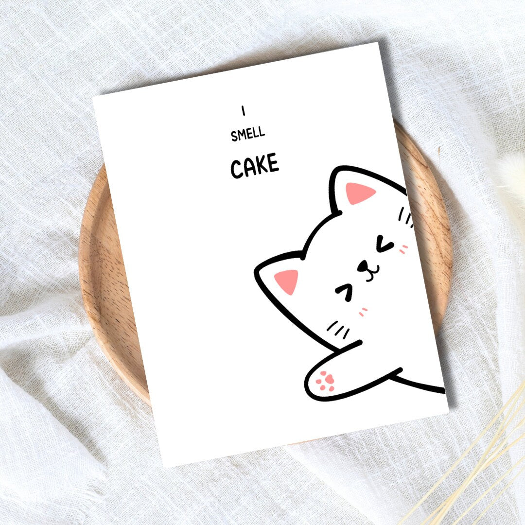 I Want Cake Cat Birthday Card for Best Friend - rude and funny birthday card by Northern Wind Creative