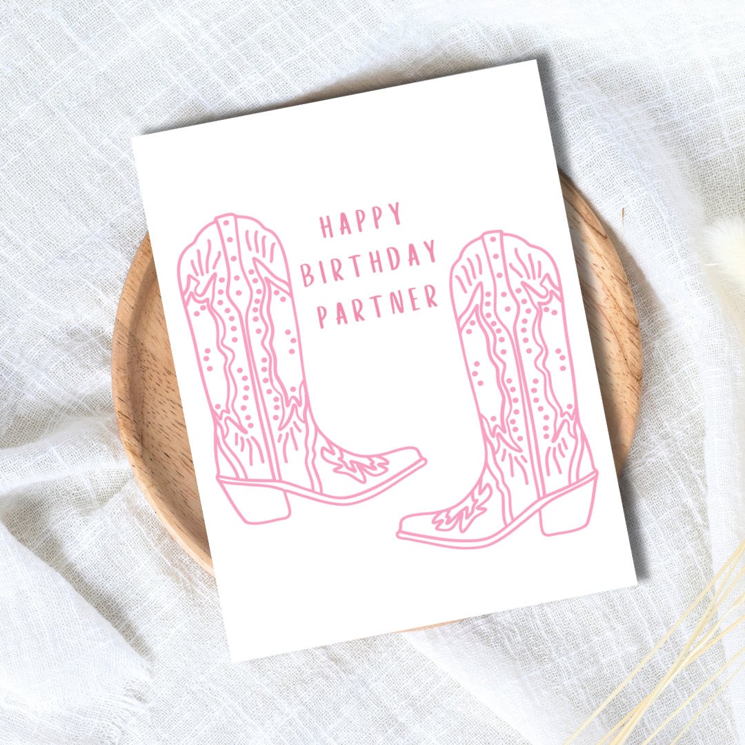 Happy Birthday Partner Birthday Card Pink Cowboy Western Cowgirl Card Birthday Card Daughter Wife Girlfriend Birthday Card Rootin Tootin