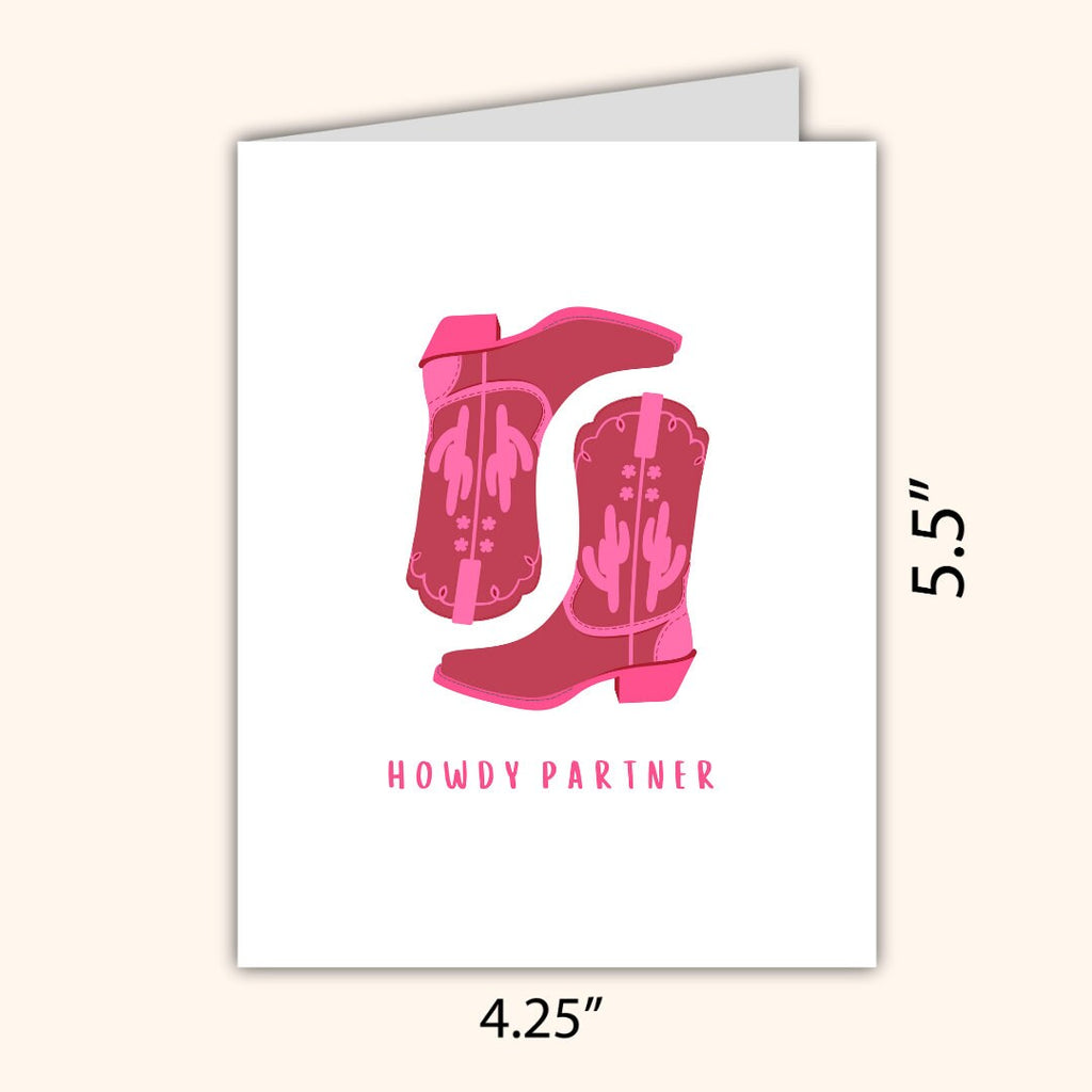 Howdy Partner Pink Disco Cowboy Western Cowgirl Boots Greeting Card Card Birthday Card Daughter Wife Girlfriend Birthday Card Rootin Tootin