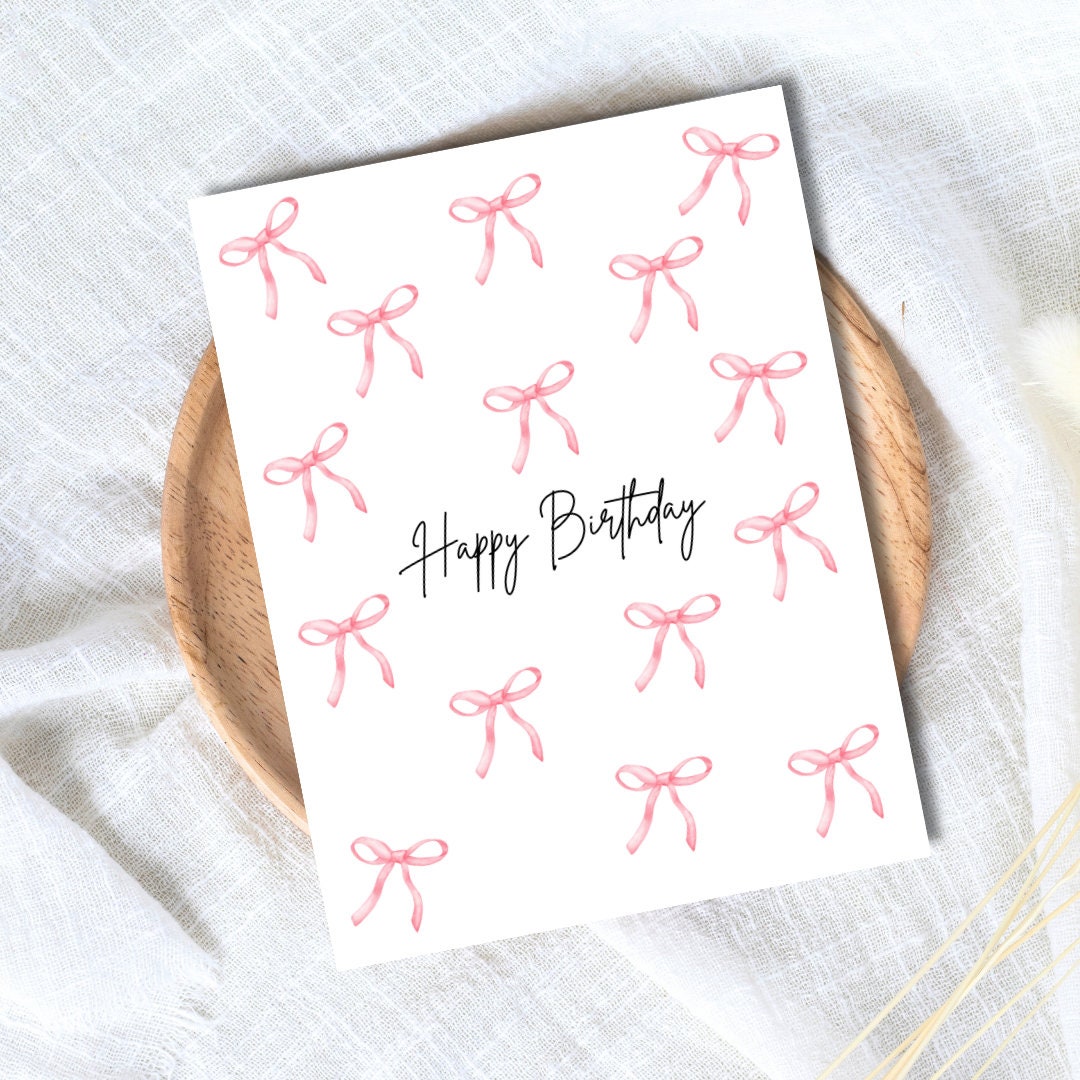 Happy Birthday Bow Card | Pink Bow Coquette Bestie Card | Funny Birthday Card | Birthday Gift for Wife Husband | Valentines Card For Her Him
