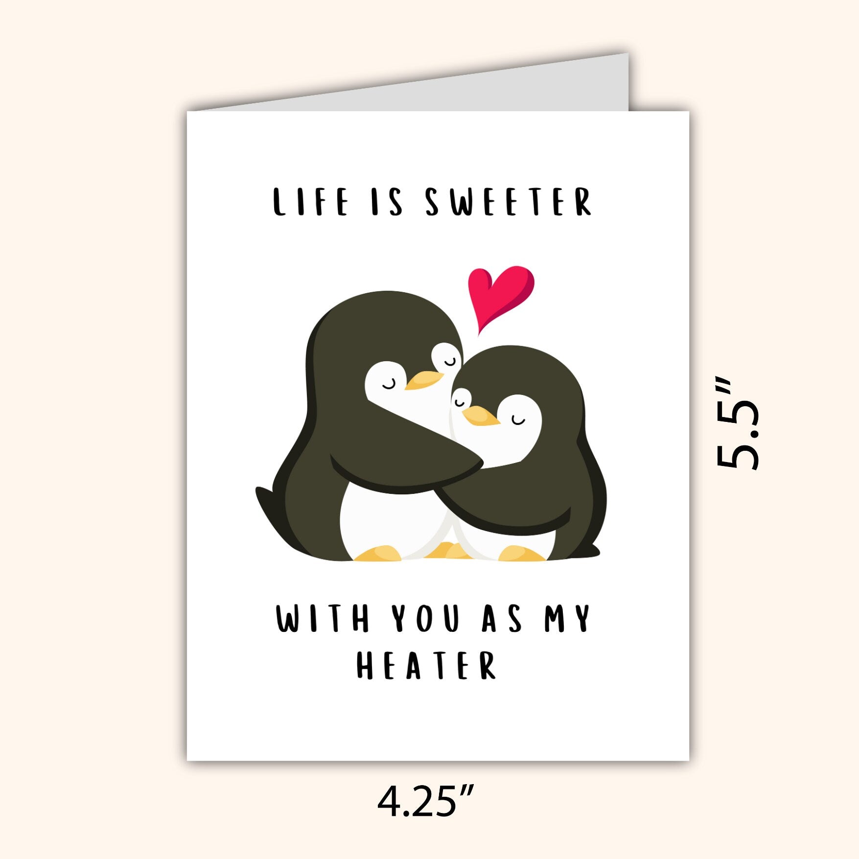 Life Is Sweeter With You As My Heater Birthday Card | Husband Wife Boyfriend Girlfriend Partner | Penguin Birthday Card | Cute Funny Sweet
