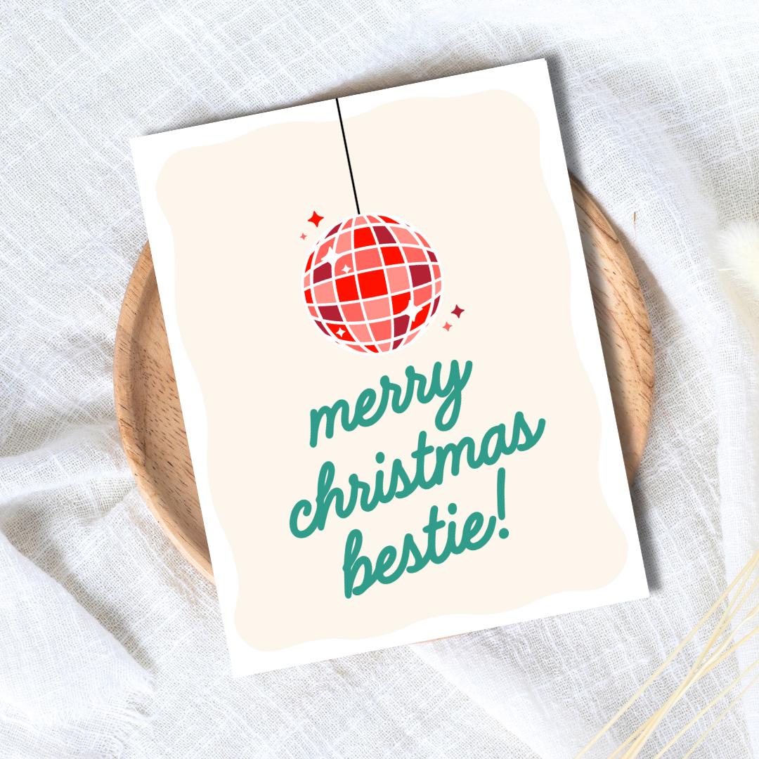 Merry Christmas Bestie, Bestie Christmas Card, Christmas Card For Best Friend, Friendship Card, Girl Bestie, gift box for friend Christmas