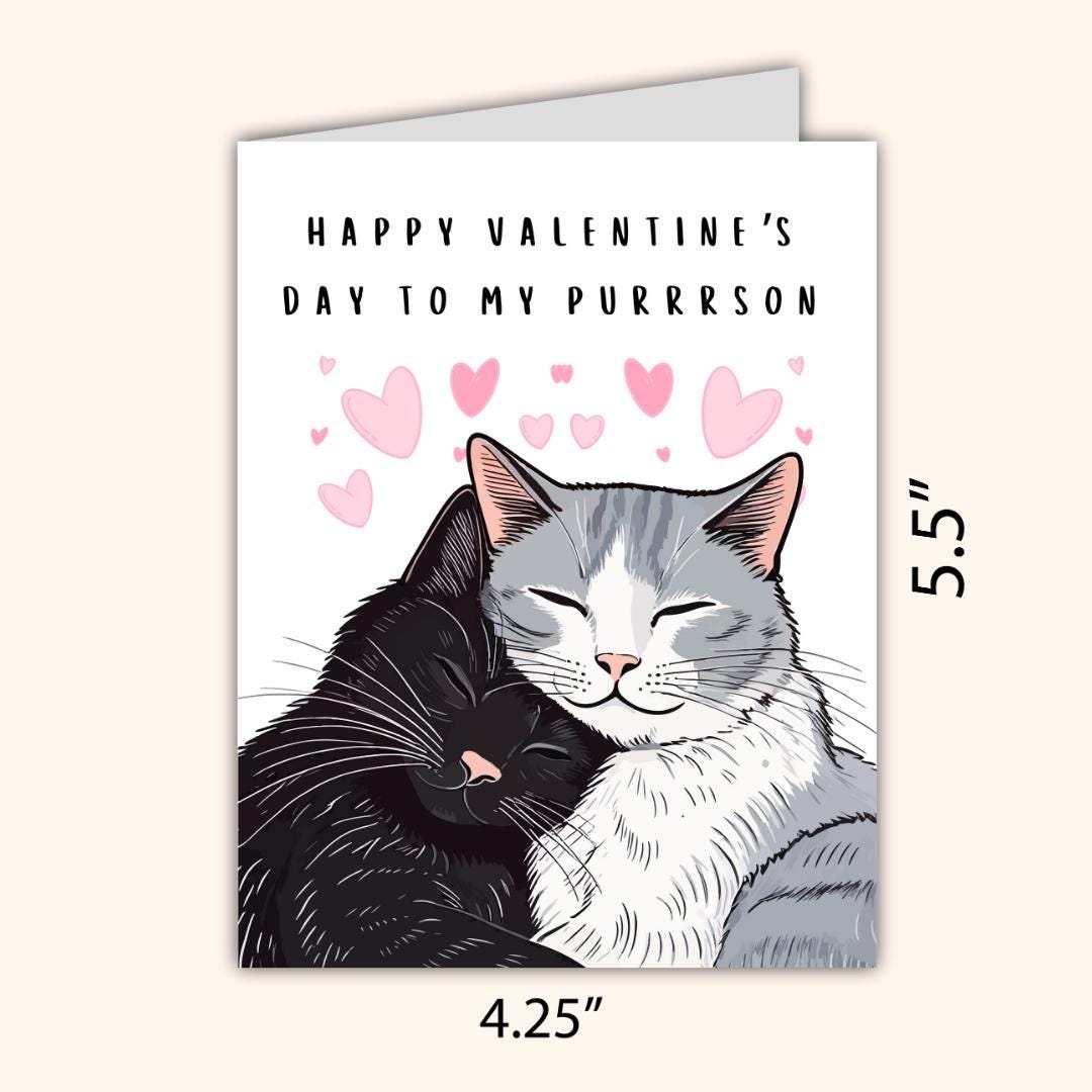 Happy Valentine's Day To Purrrson Card | In Love Card | Cats Valentine's Card for Her Him Wife Husband Boyfriend Fiance | Valentines Gift