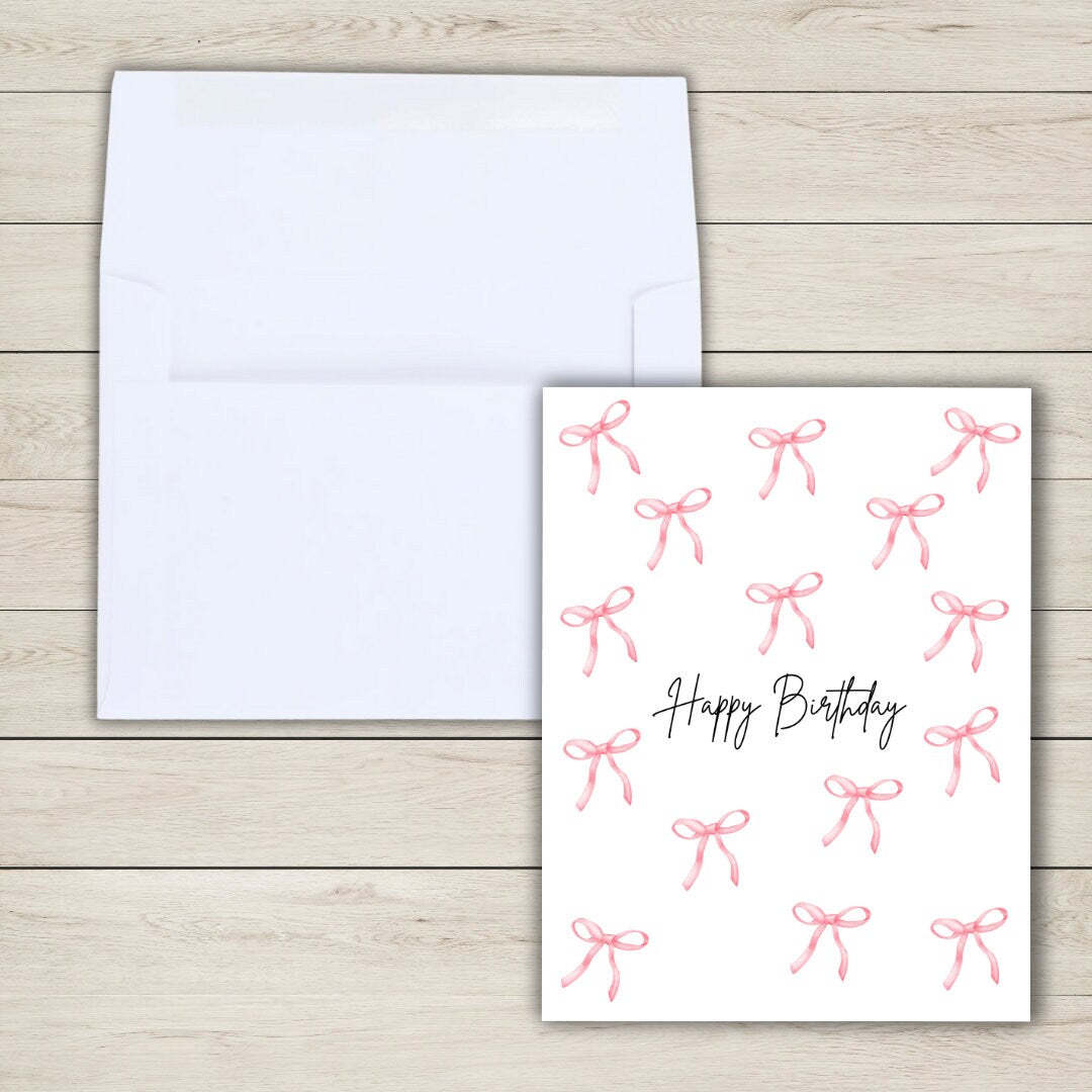 Happy Birthday Bow Card | Pink Bow Coquette Bestie Card | Funny Birthday Card | Birthday Gift for Wife Husband | Valentines Card For Her Him