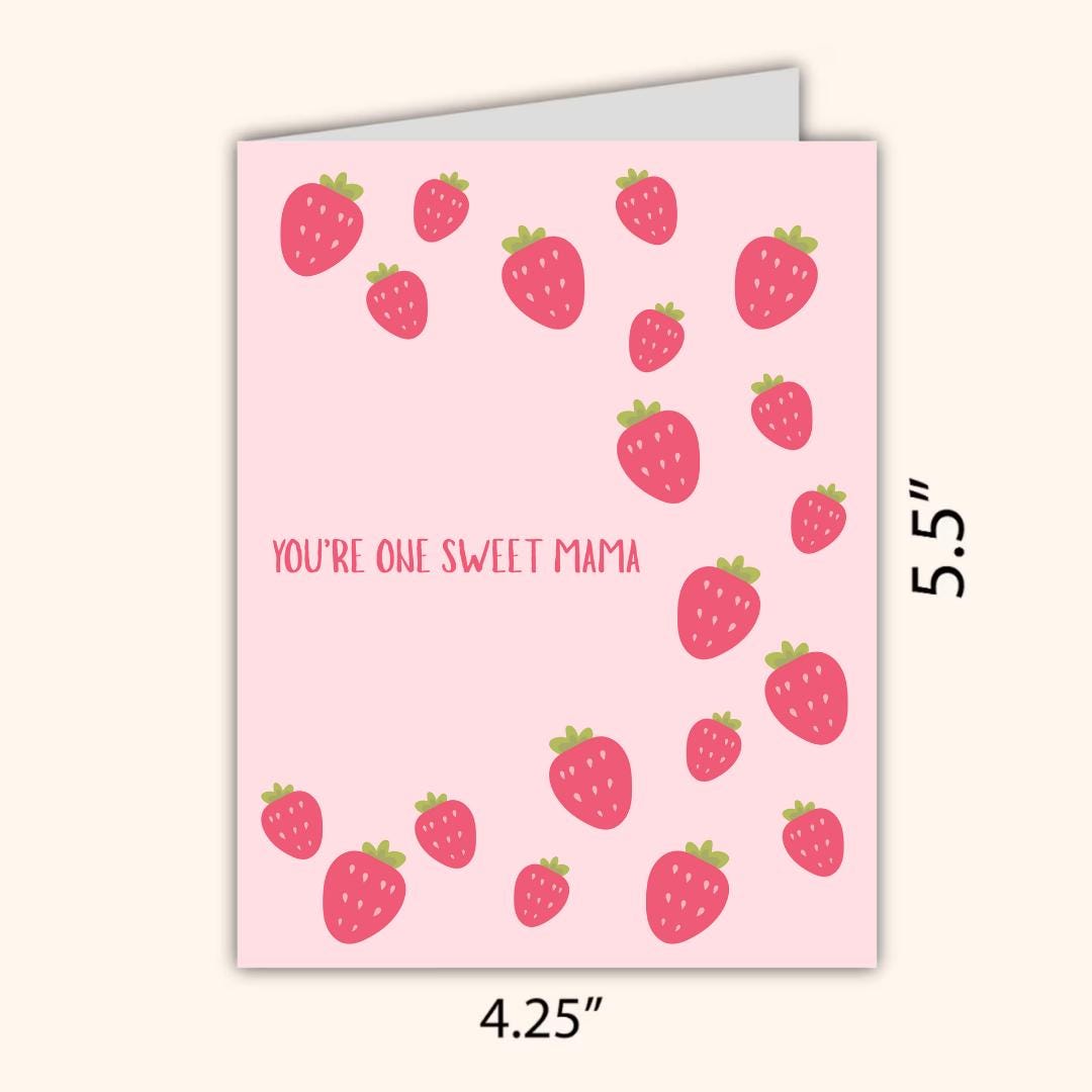One Sweet Mama Strawberry Mothers Day Card, Flowers Mothers Day Card From Daughter, Sweet Sentimental Gift For Mom, Birthday Card For Mum
