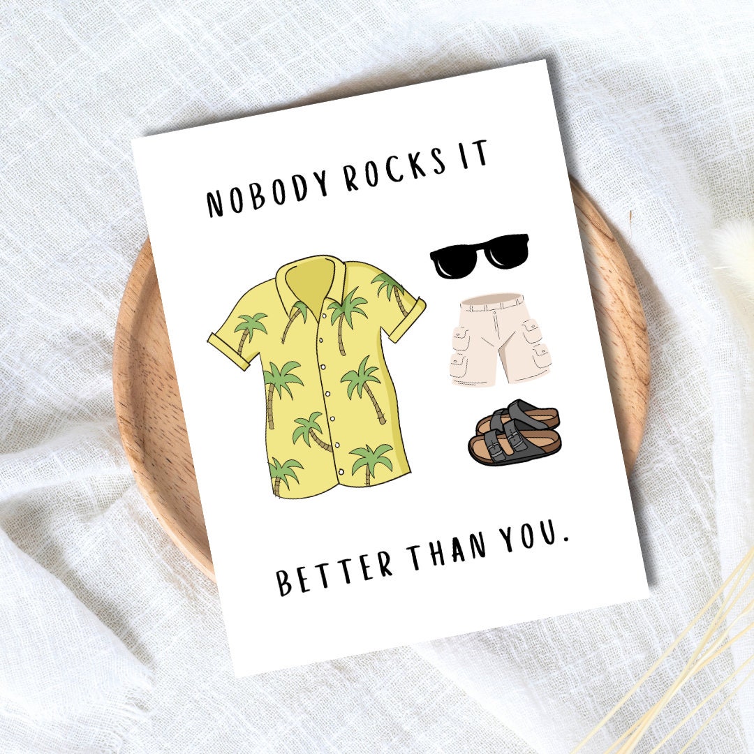 Nobody Rocks It Better Father's Day Card Hawaiian Shirt Cargo Shorts Sandals For Dad Grandad Husband Birthday Cute Daddy Grandpa Grandfather