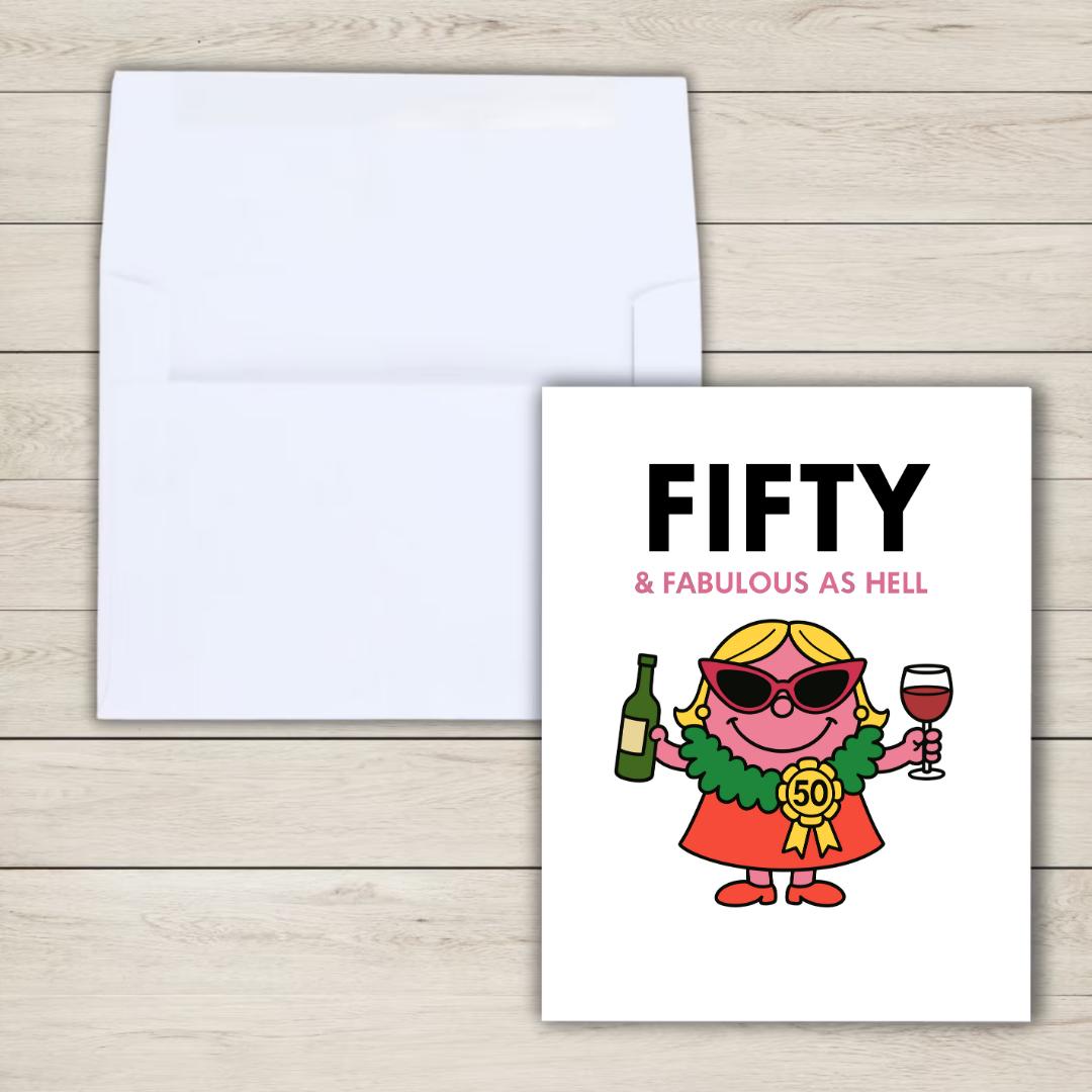 Miss Fifty & Fabulous Funny 50th Birthday Card, milestone birthday card, 50th birthday gift, gift for Women, half a hundred, prosecco card