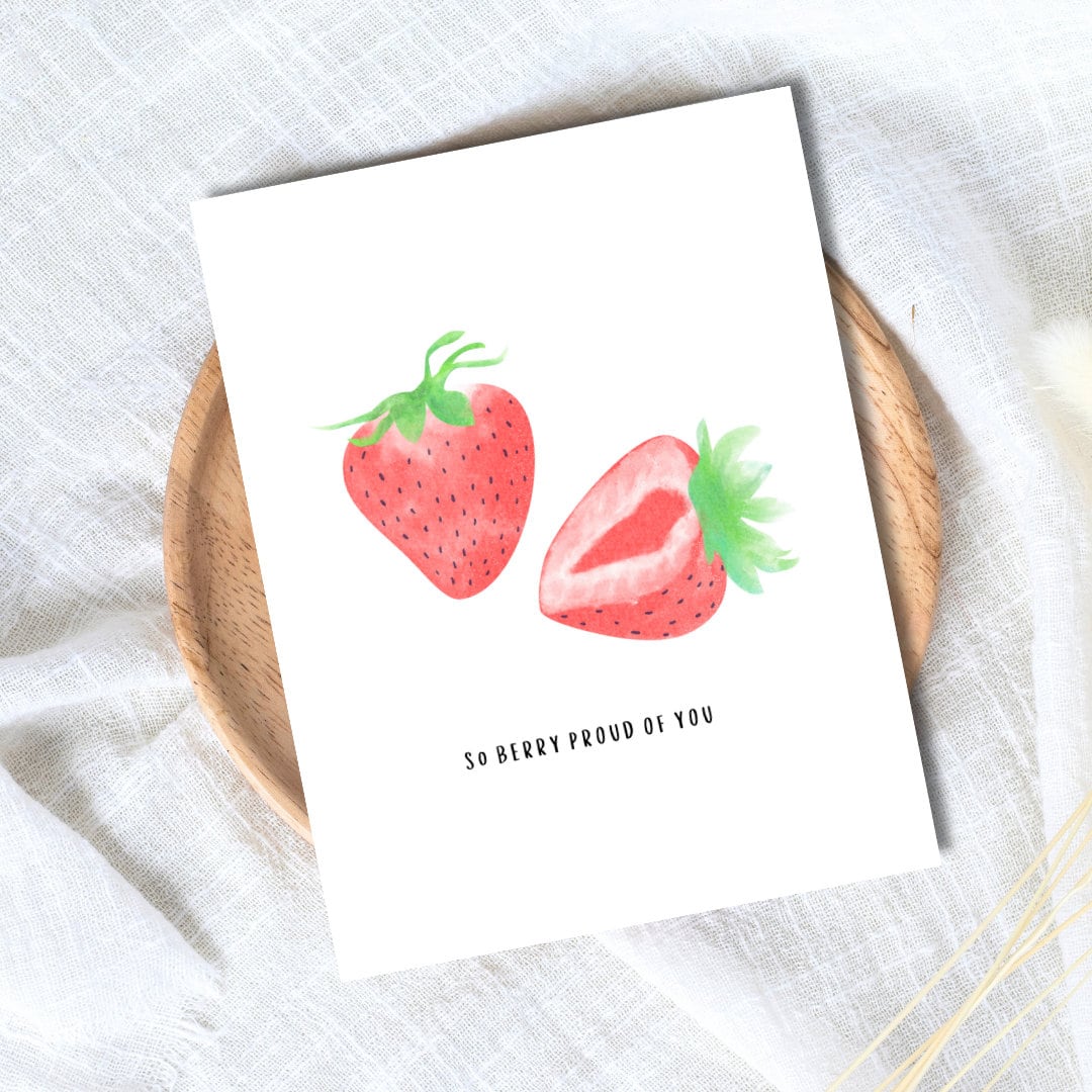 So Very Proud Of You Strawberry So Berry Proud - Funny Congratulations Card, Graduation, Well Done, New Job, Promotion Personalised Card