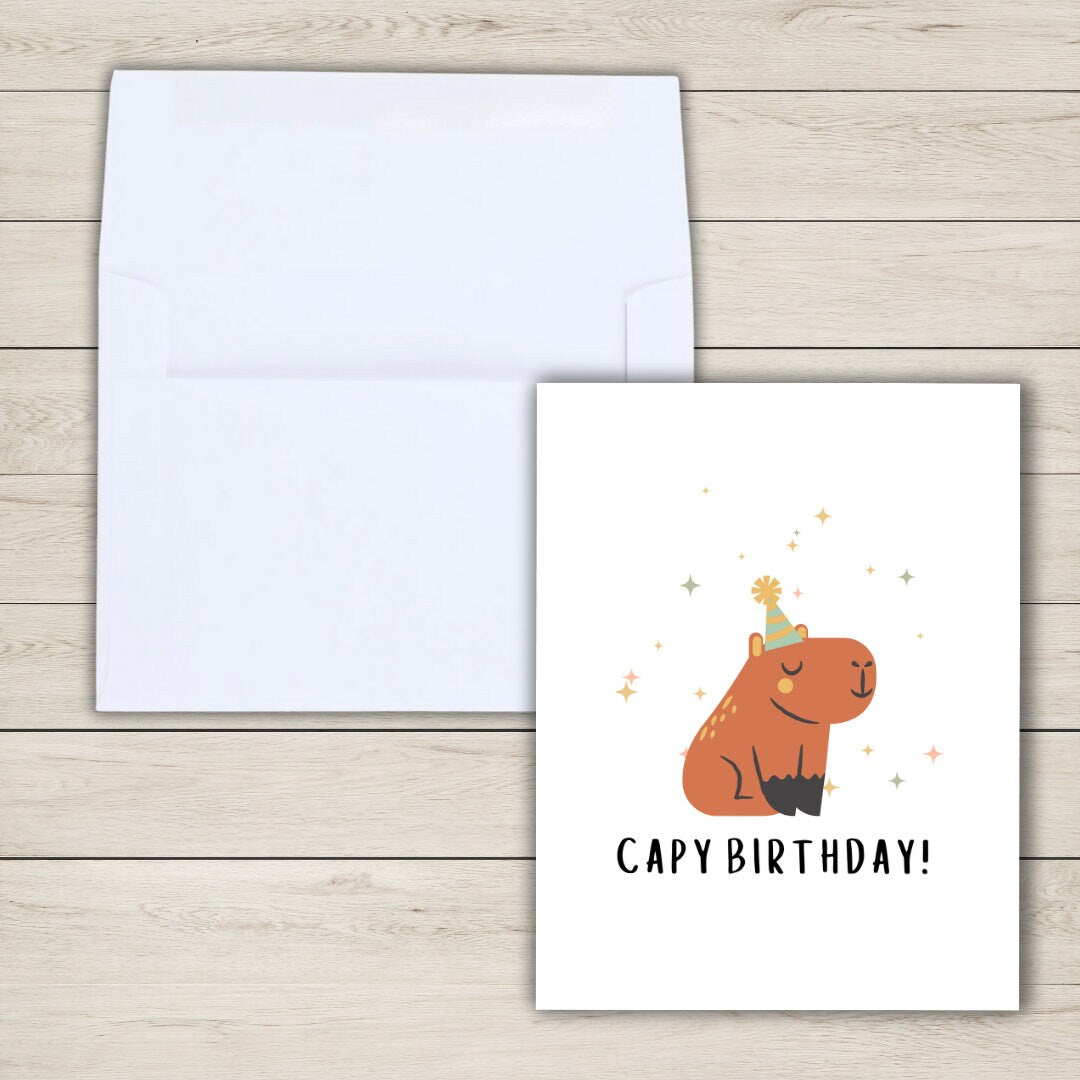 Capy Birthday Party Capybara Greetings Card | Animal Funny Punny Birthday Card | Husband Wife Boyfriend Girlfriend Partner