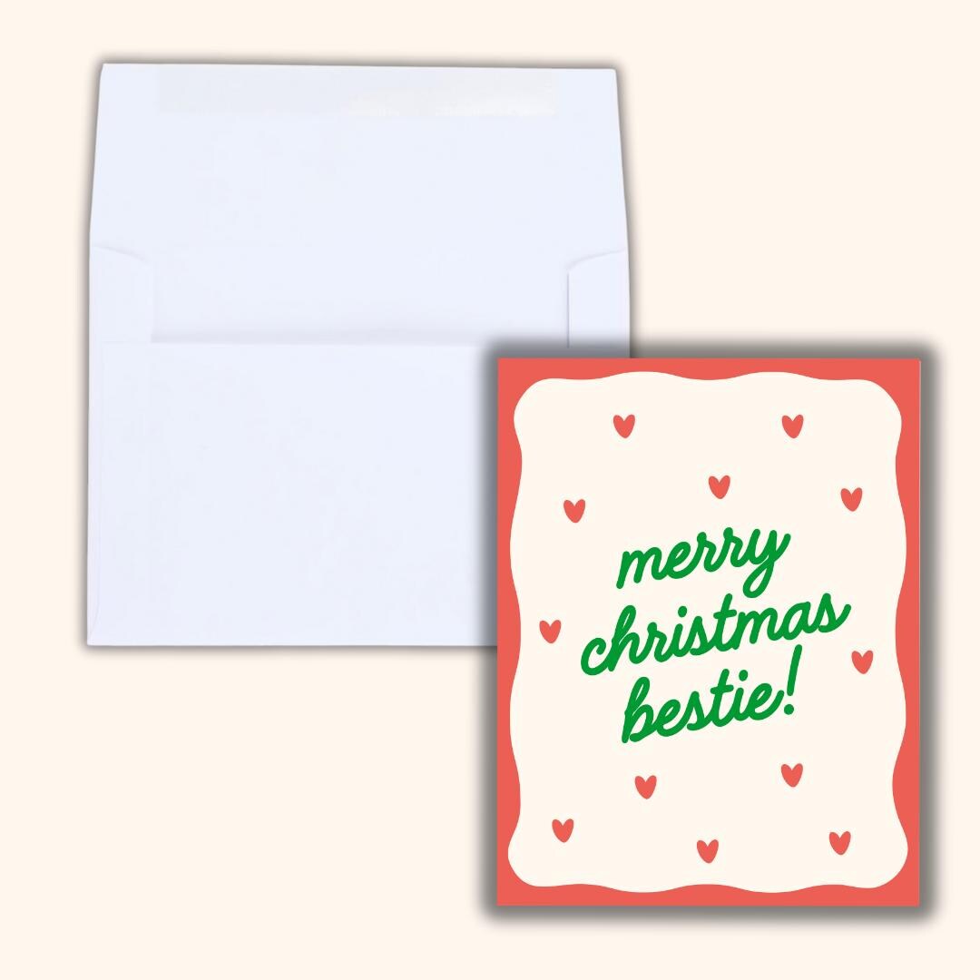 Merry Christmas Bestie, Bestie Christmas Card, Christmas Card For Best Friend, Friendship Card, Girl Bestie, gift box for friend Christmas