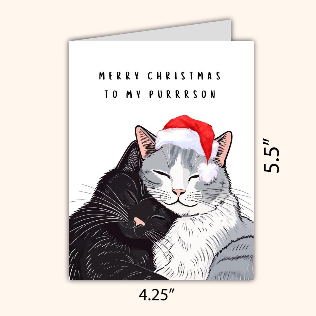 Merry Christmas To My Purrrson Card | Cat Lover Christmas Card For Husband Wife Boyfriend Girlfriend Mom Dad | Christmas Gifted For Him/Her