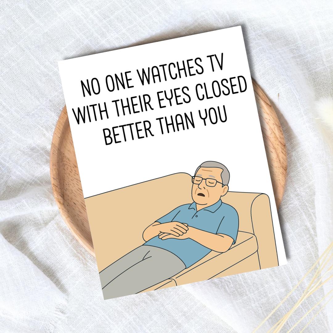 Watching TV With Their Eyes Closed Father's Day Card | Funny Fathers Day Card For Dad Grandad Husband | Dad Birthday | Cute Daddy Grandpa