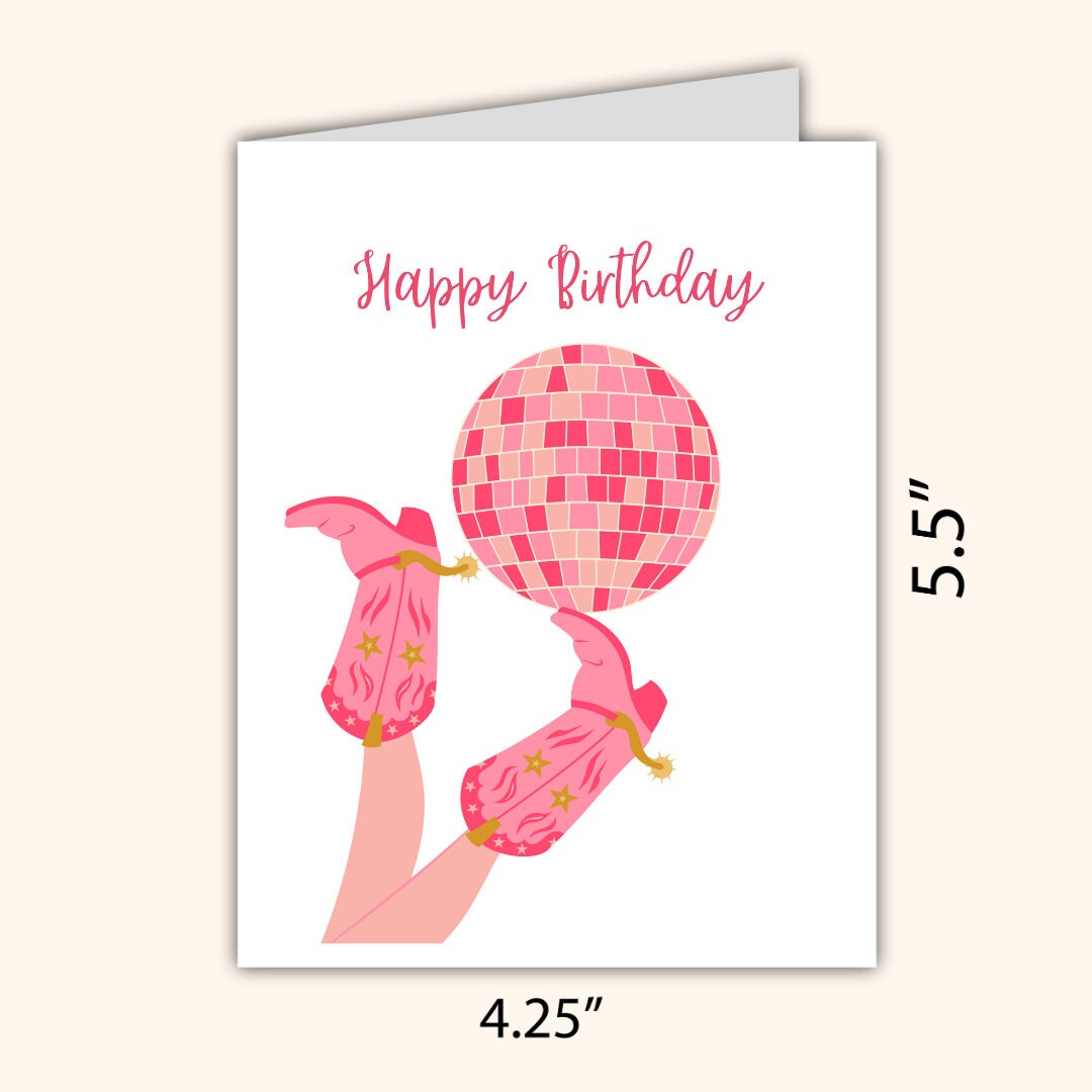 Happy Birthday Pink Disco Birthday Card Cowboy Western Cowgirl Boots Card Birthday Card Daughter Wife Girlfriend Birthday Card Rootin Tootin