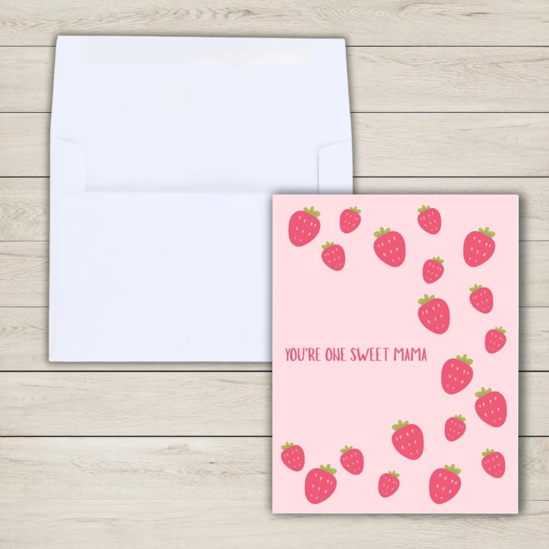 One Sweet Mama Strawberry Mothers Day Card, Flowers Mothers Day Card From Daughter, Sweet Sentimental Gift For Mom, Birthday Card For Mum