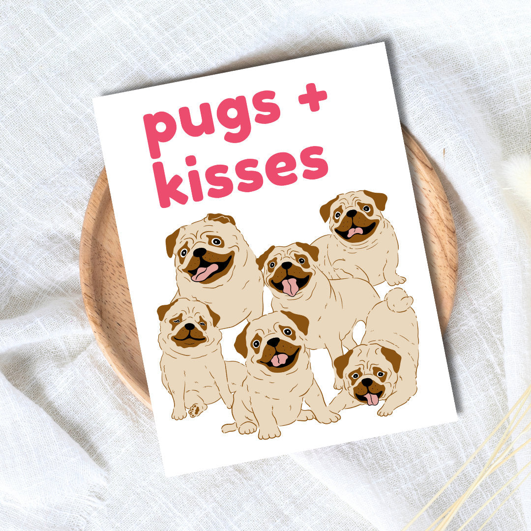 Pugs And Kisses Card | Card For Pet Owner | Pug Card | Anniversary Card for Wife Husband | Valentines Card For Her Him